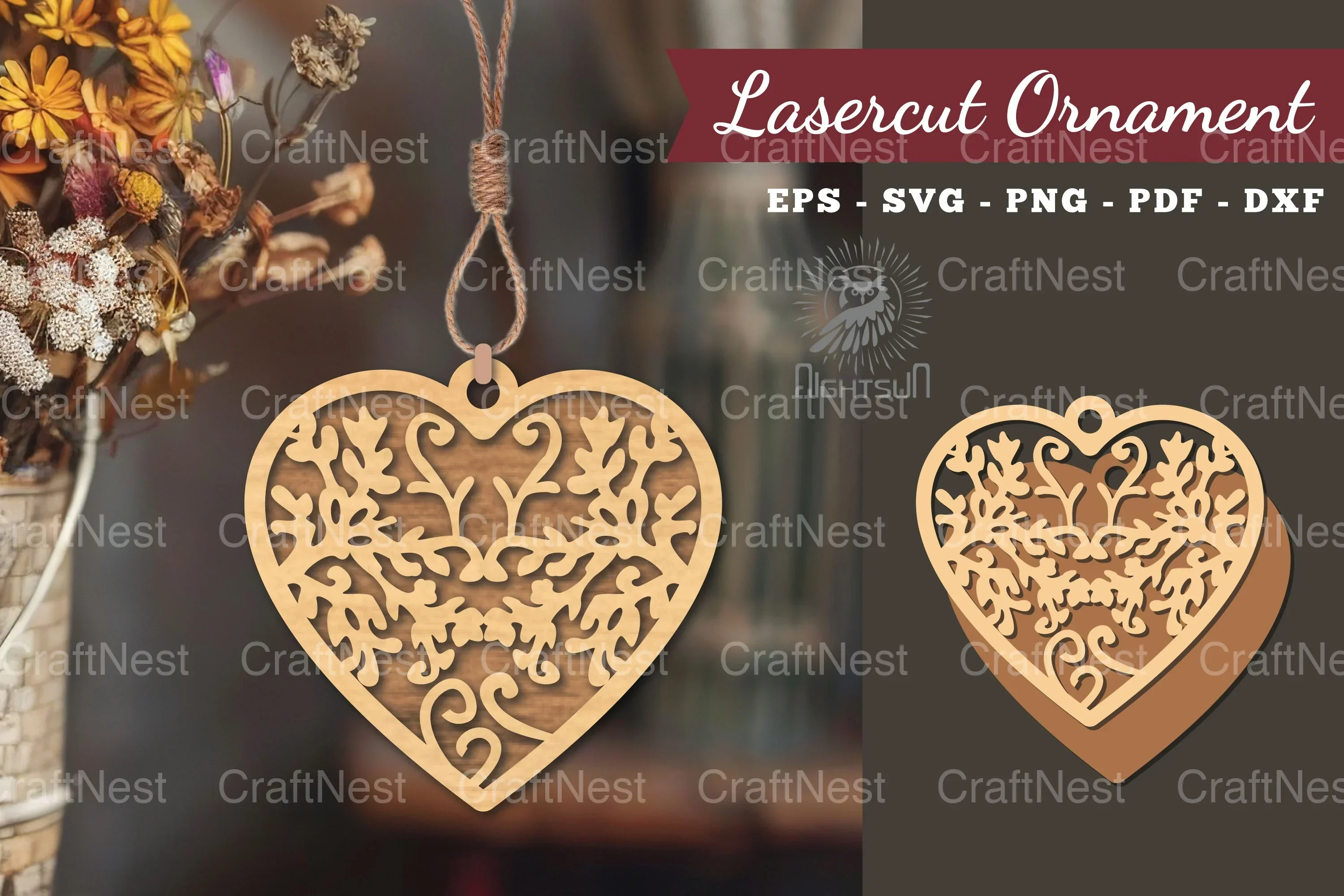 Floral Heart Laser Cut Ornament Clipart Bundle