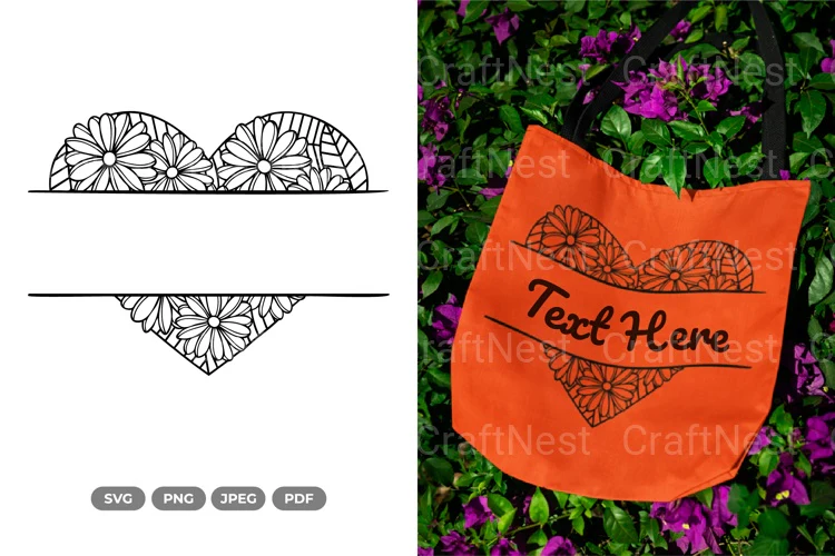 Floral Heart Split Border Wedding Invitation Clipart Bundle