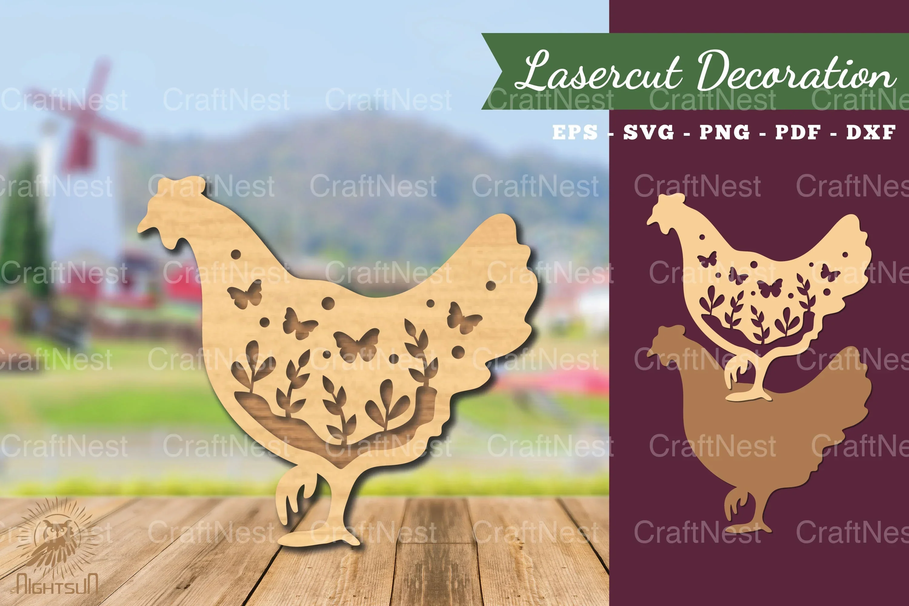 Floral Hen Laser Cut Decoration Clipart Bundle