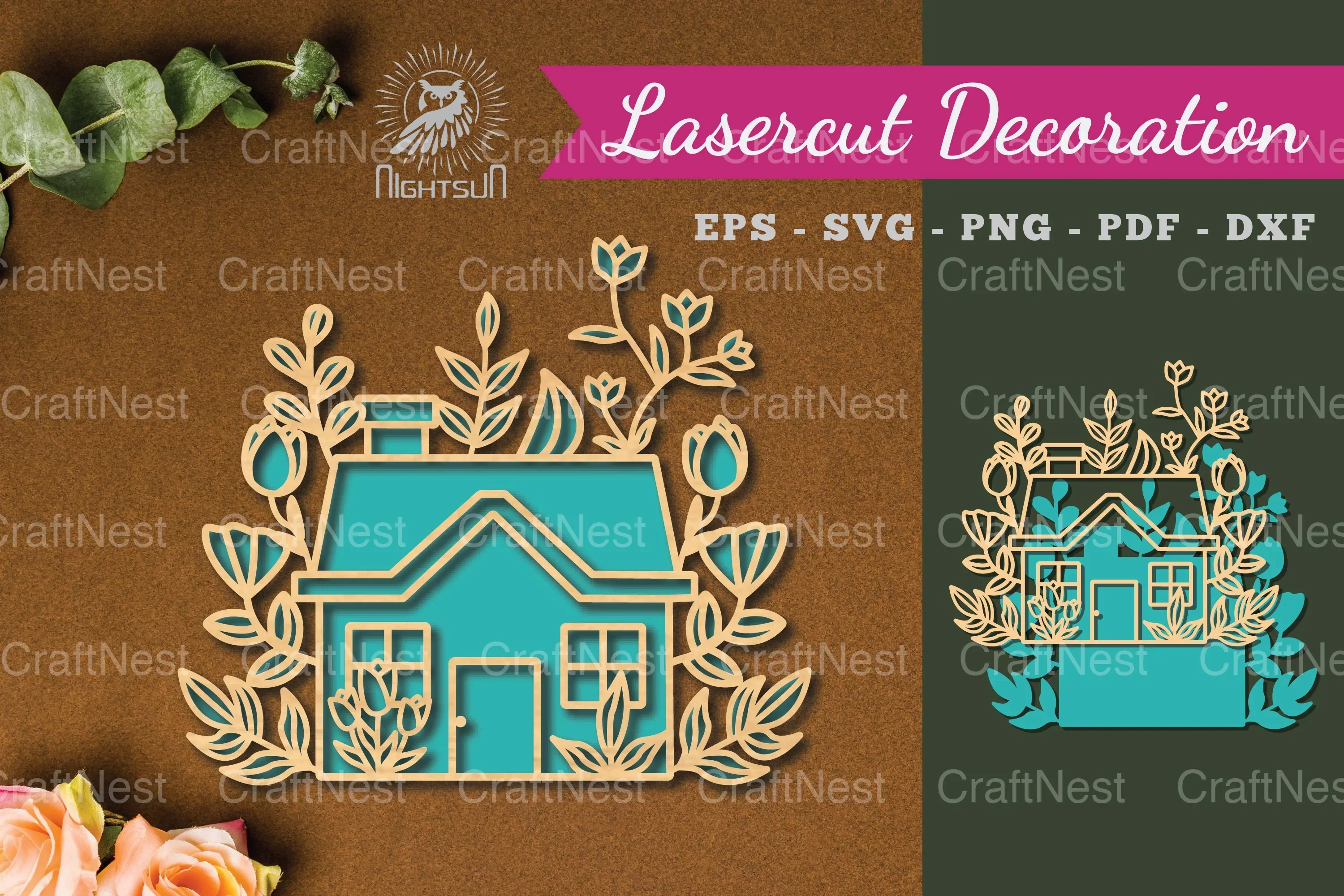Floral House Laser Cut Decoration Clipart Bundle