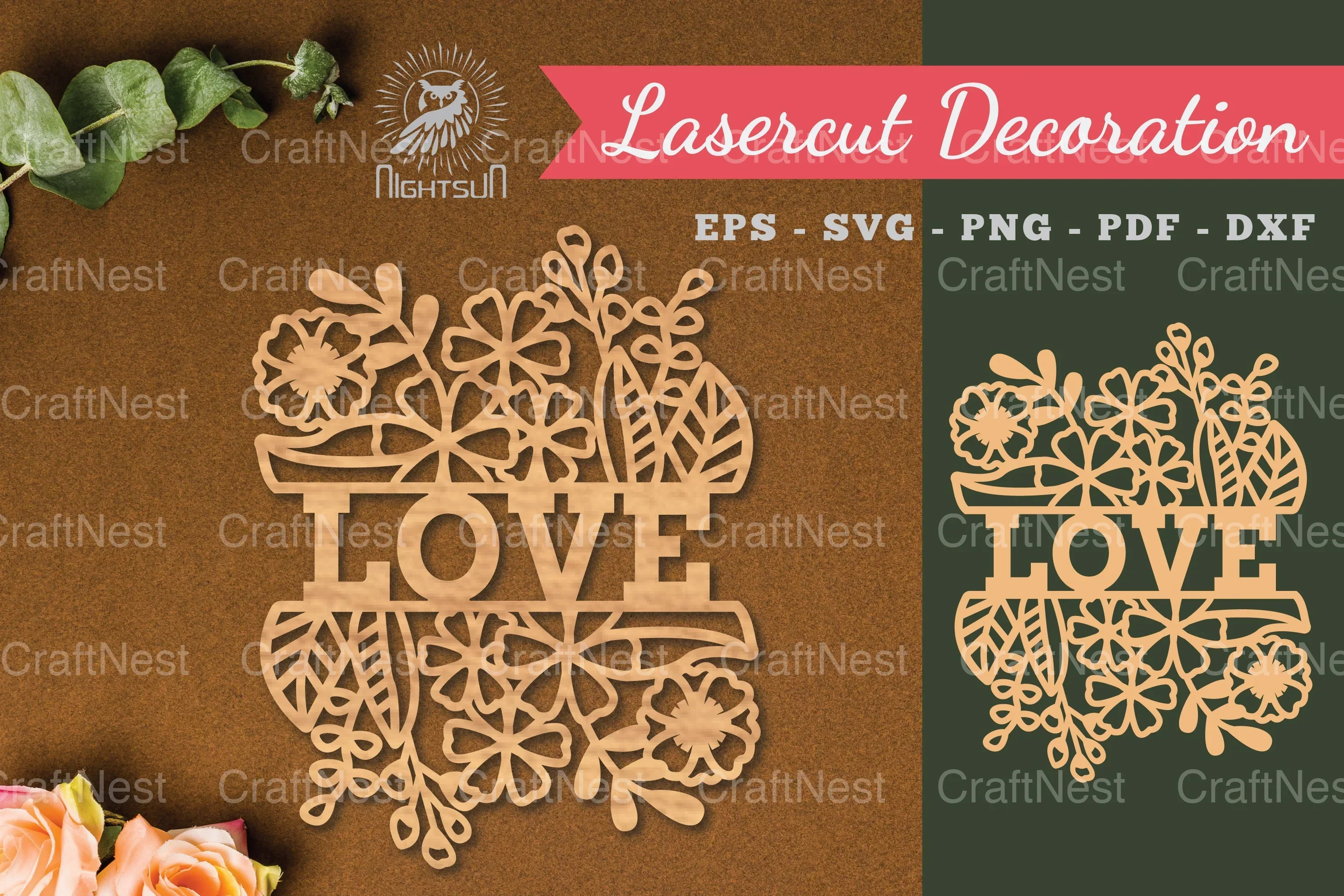 Floral Love Laser Cut Decoration Clipart Bundle