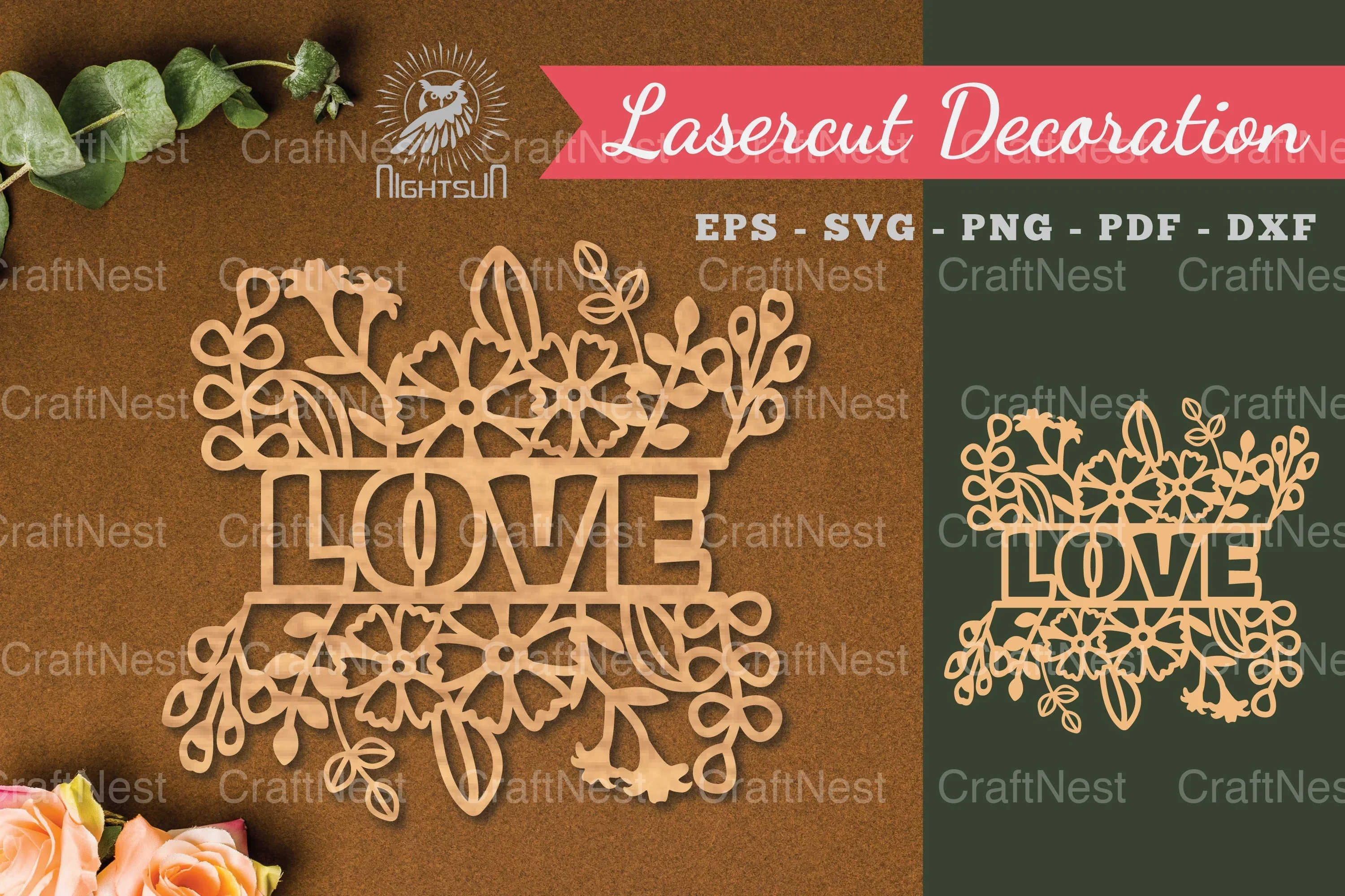 Floral Love Laser Cut Decoration Clipart Bundle