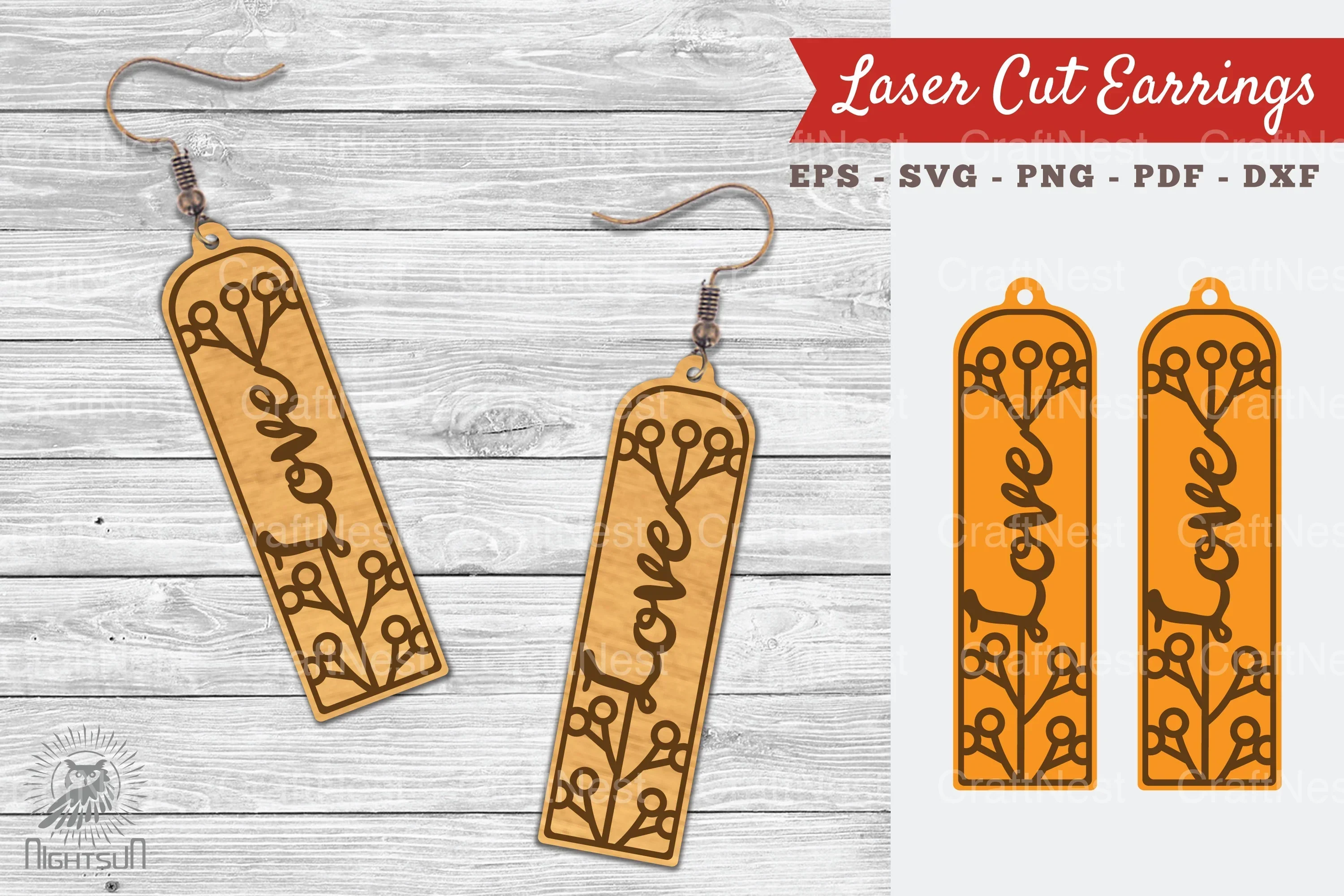 Floral Love Laser Cut Earrings Clipart Bundle