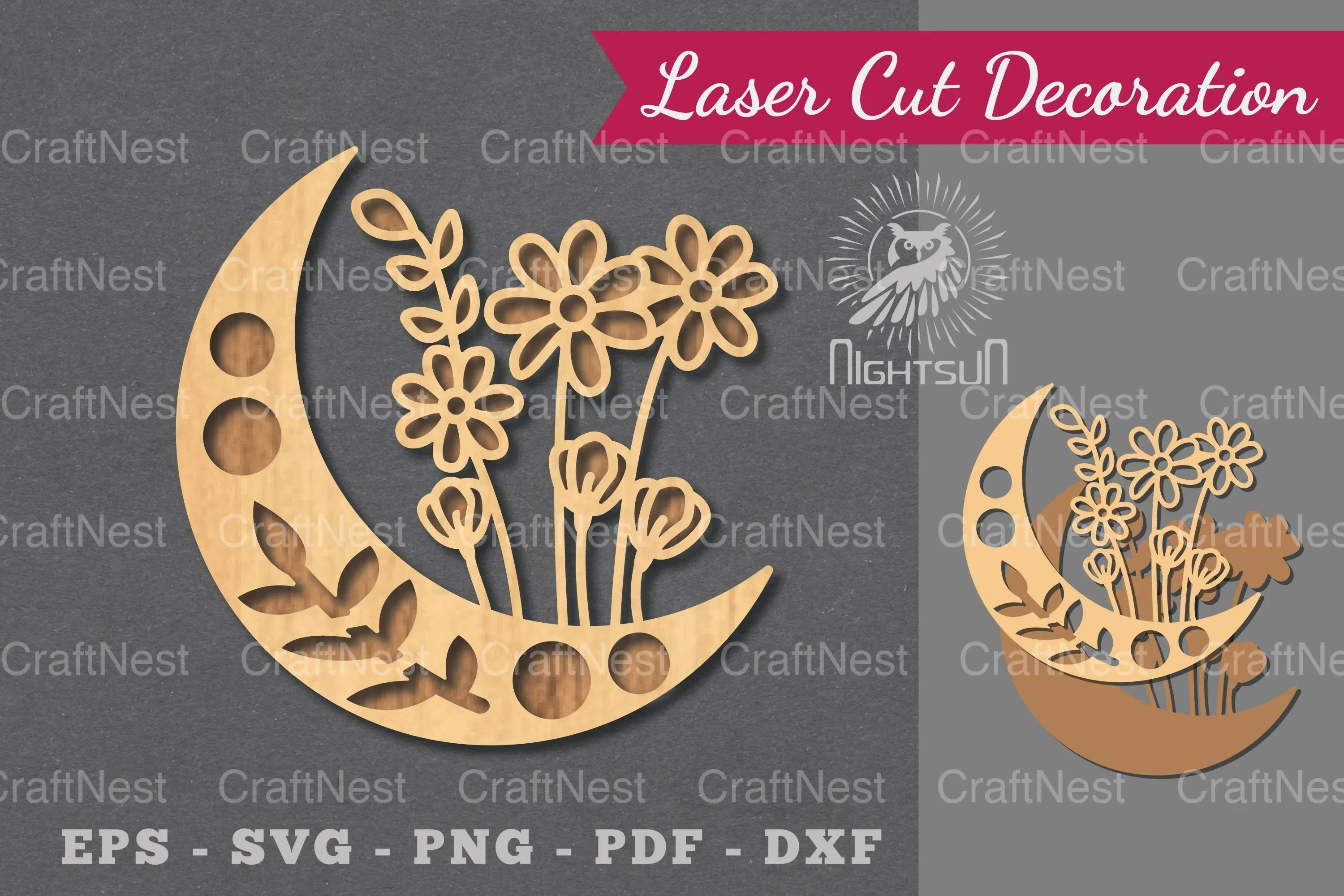 Floral Moon Laser Cut Decoration Clipart Bundle