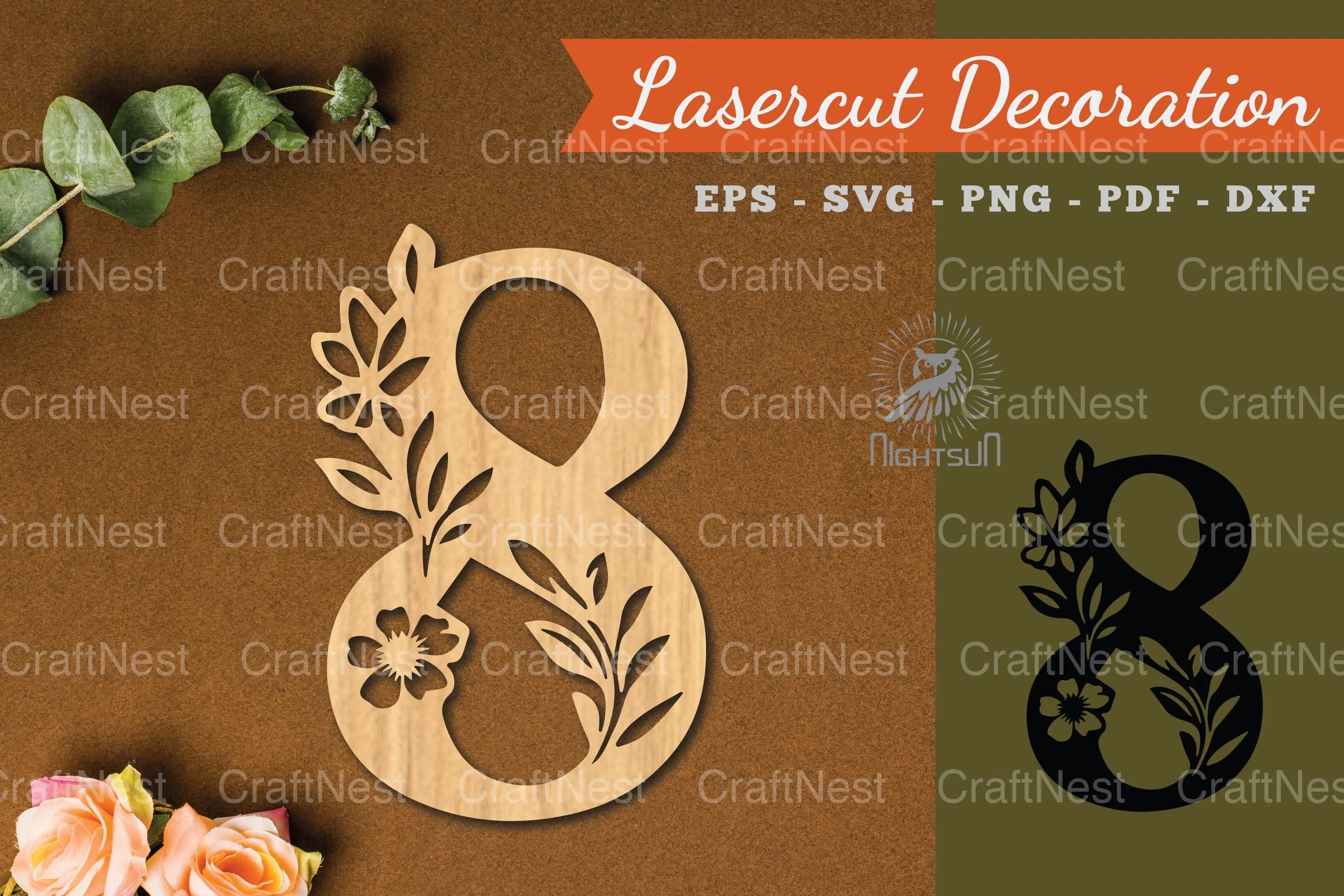 Floral Number Eight Lasercut Decoration Clipart Bundle
