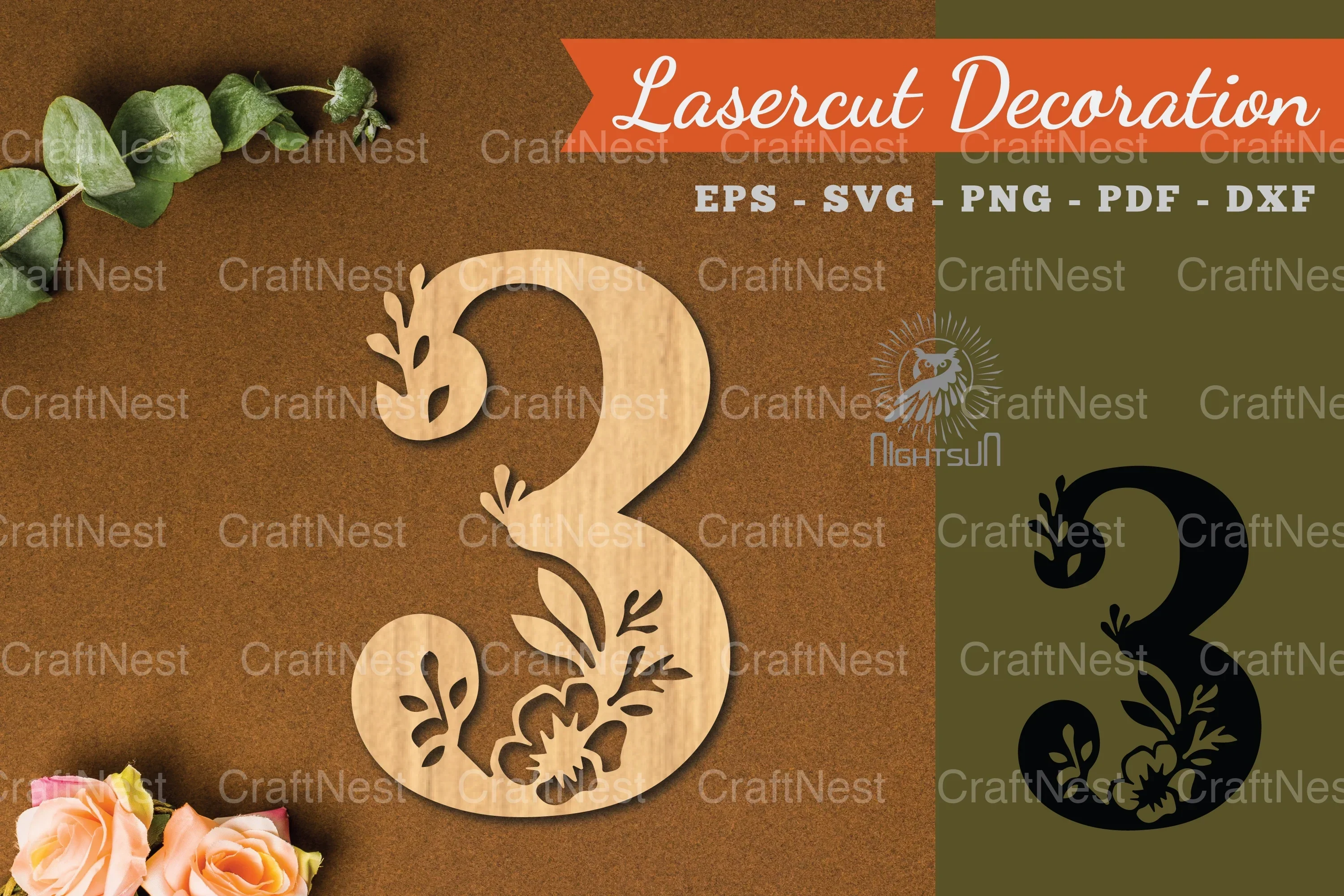 Floral Number Three Lasercut Decoration Clipart Bundle