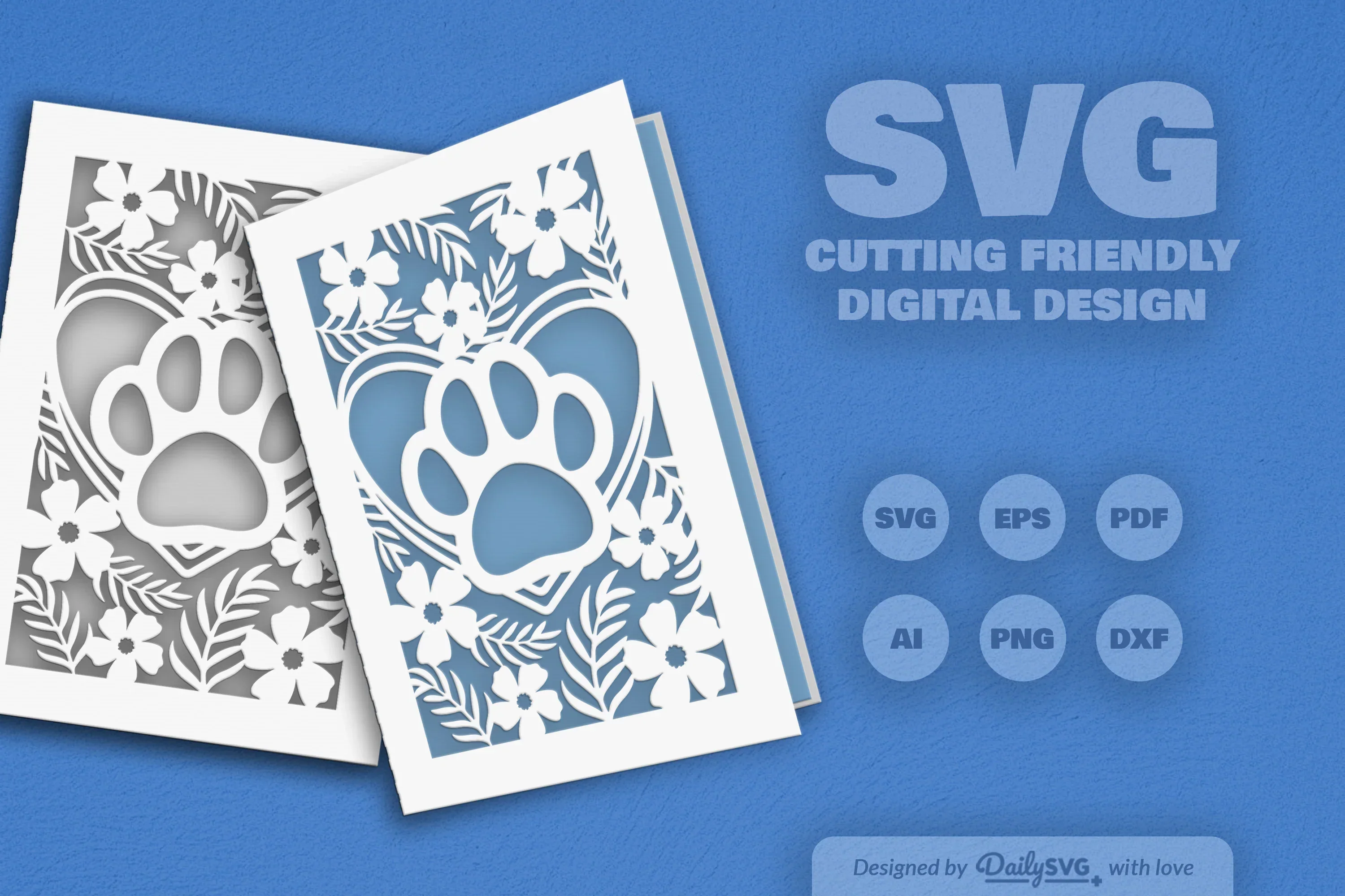 Floral Paw Greeting Card Clipart SVG Bundle - Image 2