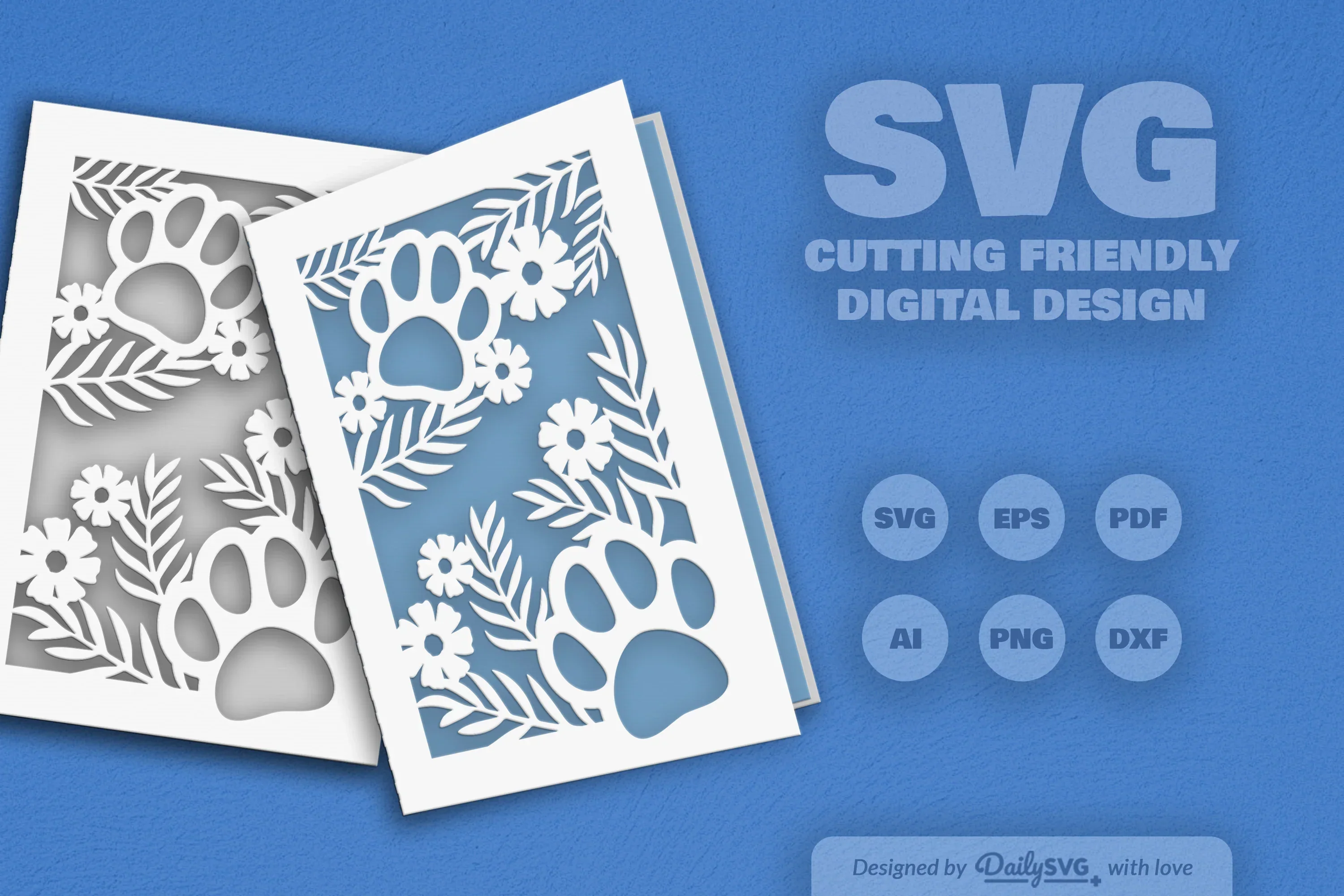 Floral Paw Greeting Card Clipart SVG Bundle - Image 3