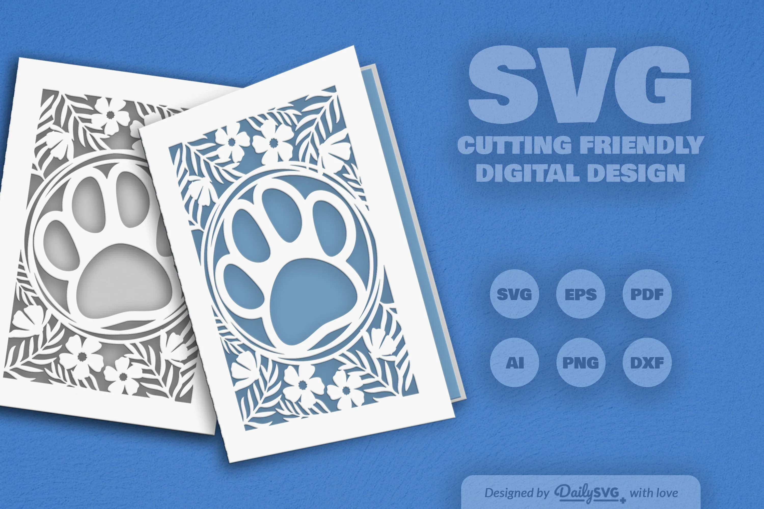 Floral Paw Greeting Card Clipart SVG Bundle - Image 7