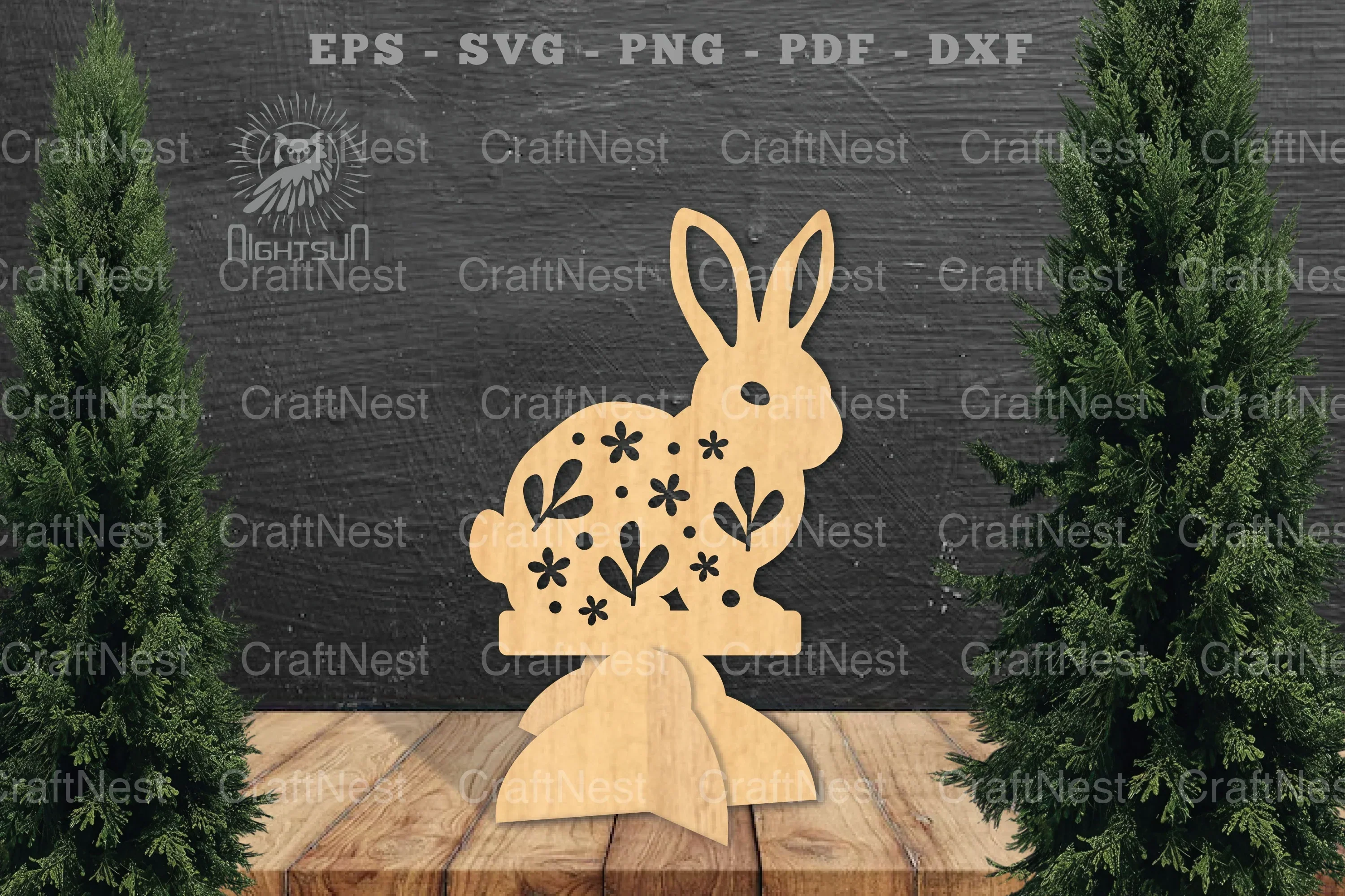 Floral Rabbit Laser Cut Home Decor Clipart Bundle