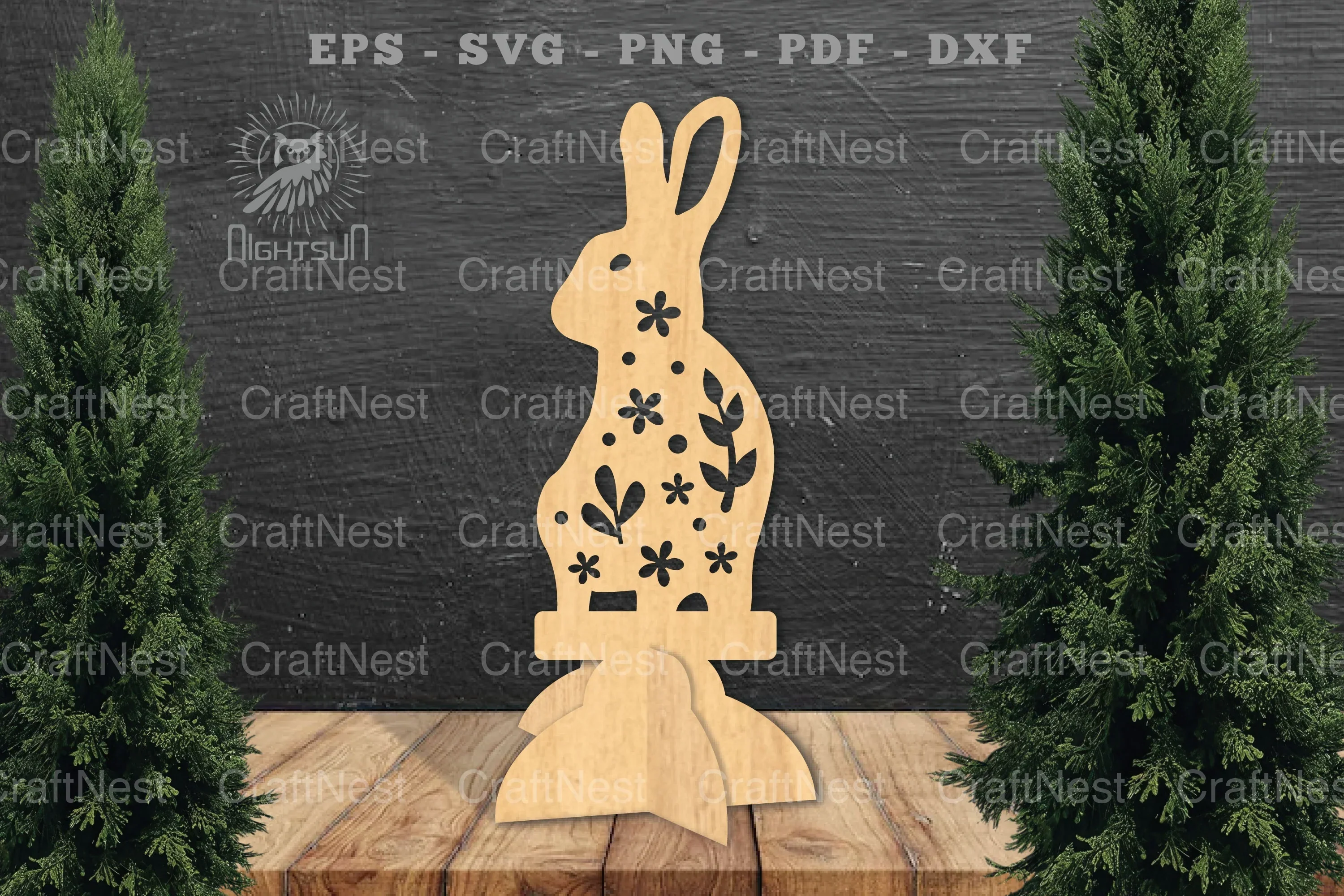 Floral Rabbit Laser Cut Home Decor Clipart Bundle