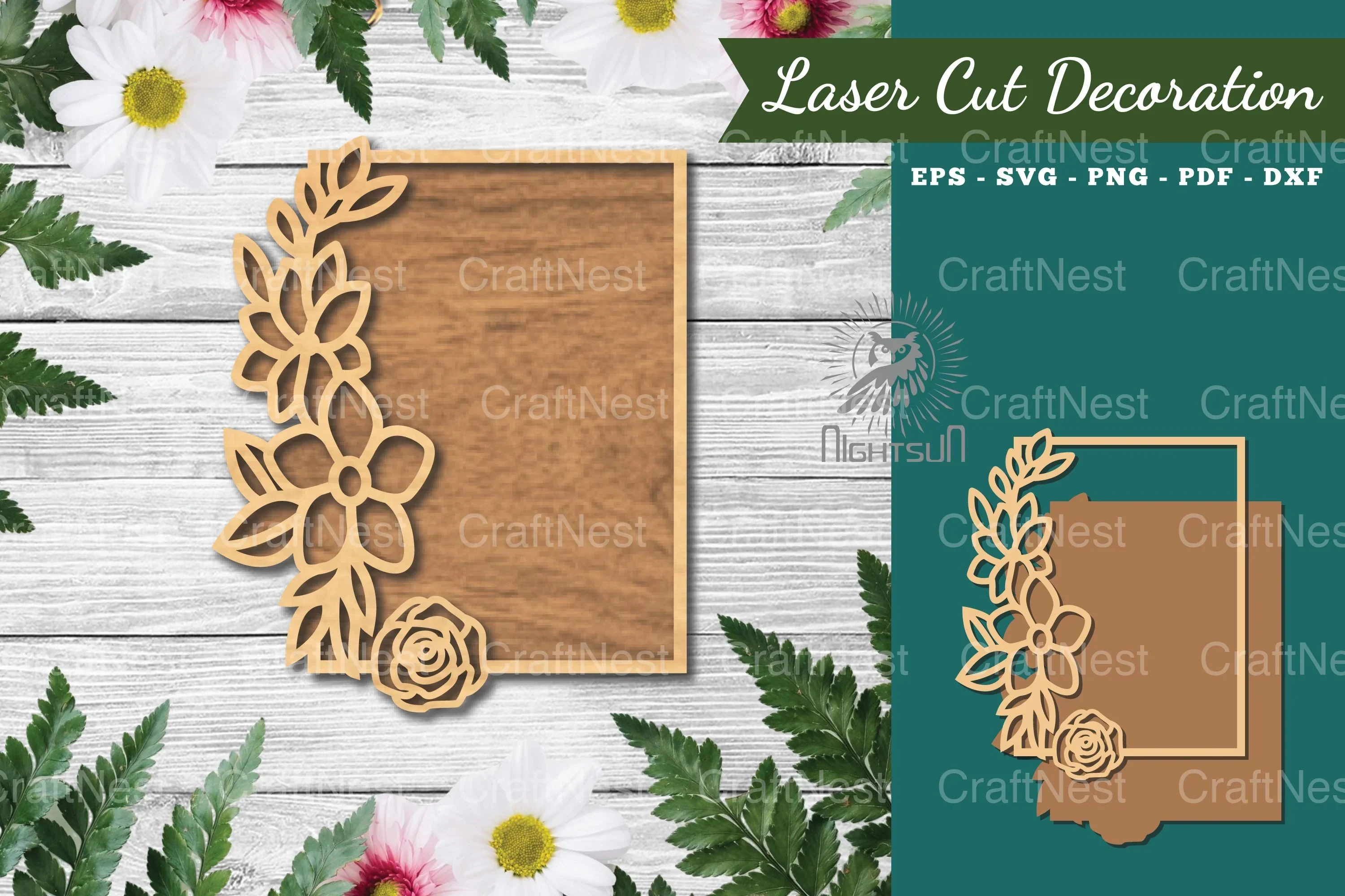 Floral Rectangle Laser Cut Sign Clipart Bundle