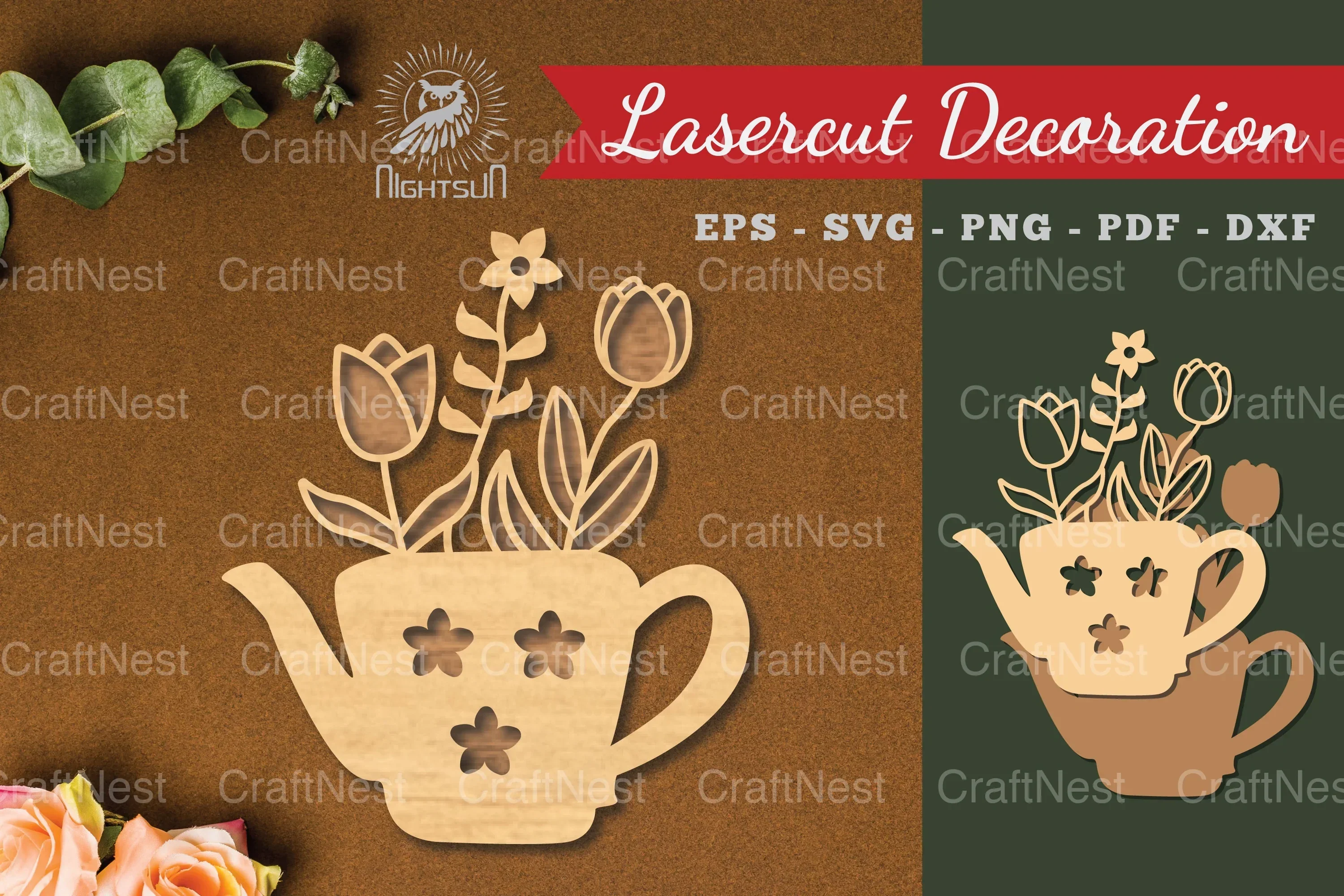 Floral Teapot Laser Cut Decoration Clipart Bundle