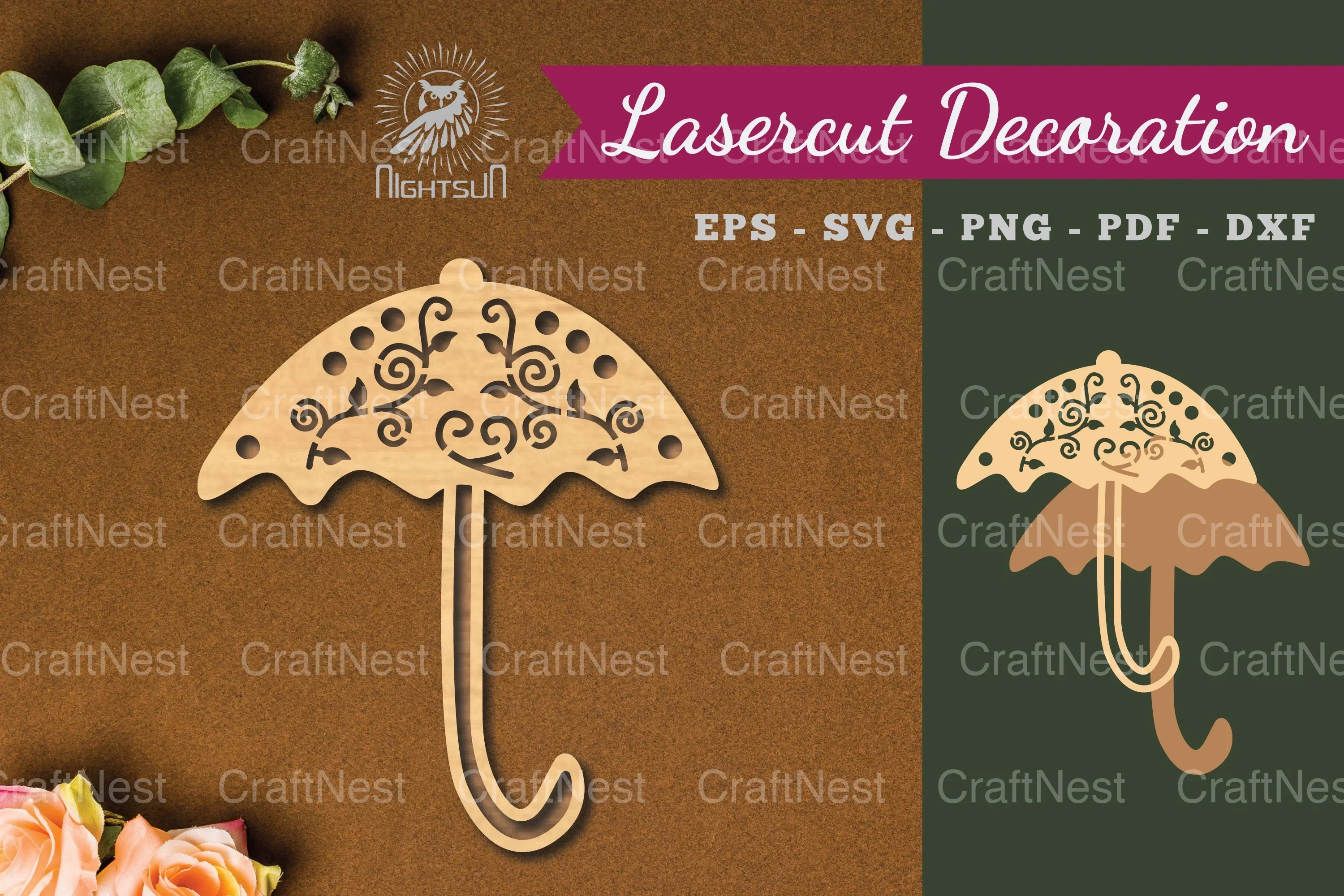 Floral Umbrella Laser Cut Decoration Clipart Bundle
