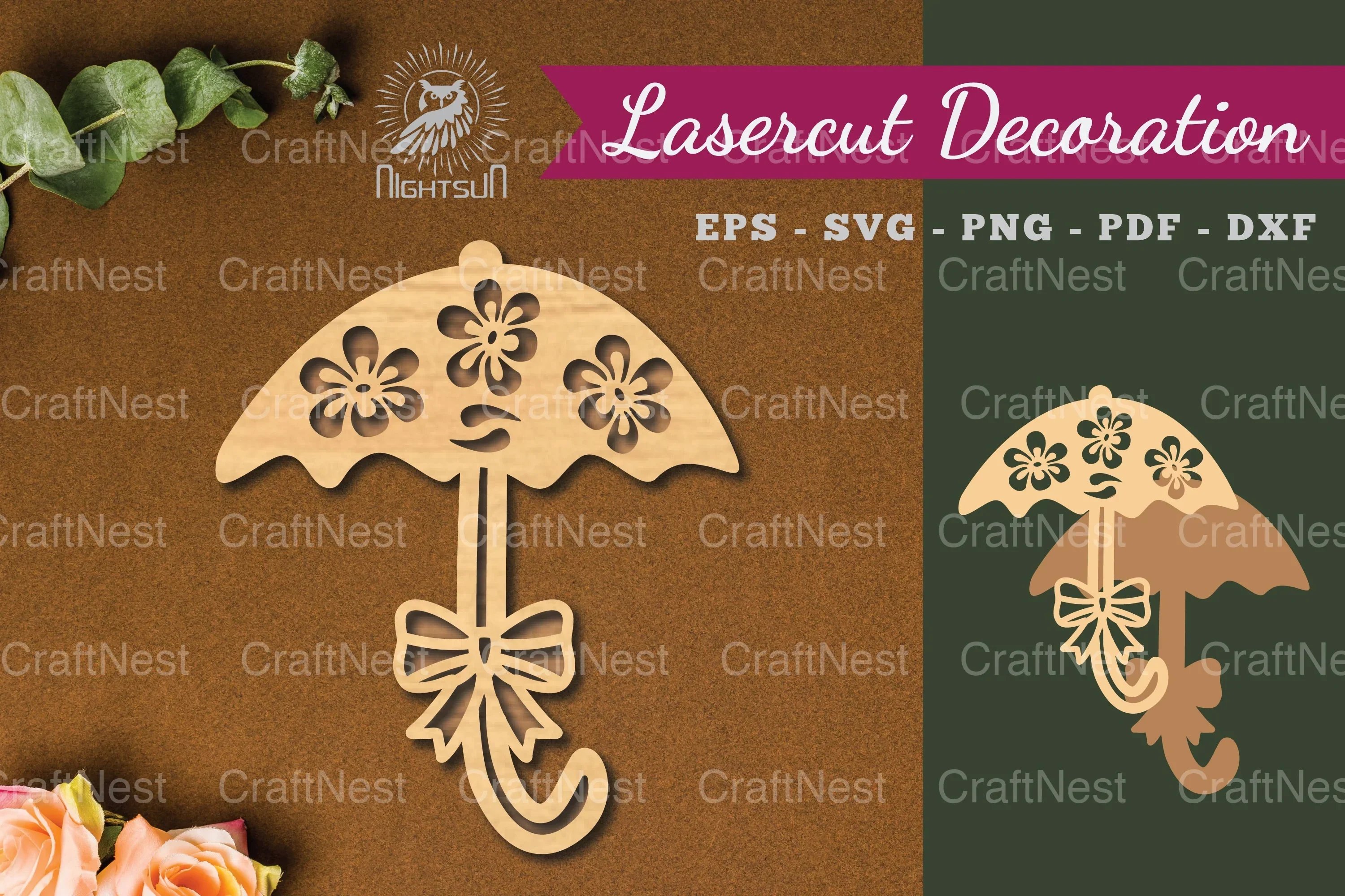 Floral Umbrella Laser Cut Decoration Clipart Bundle