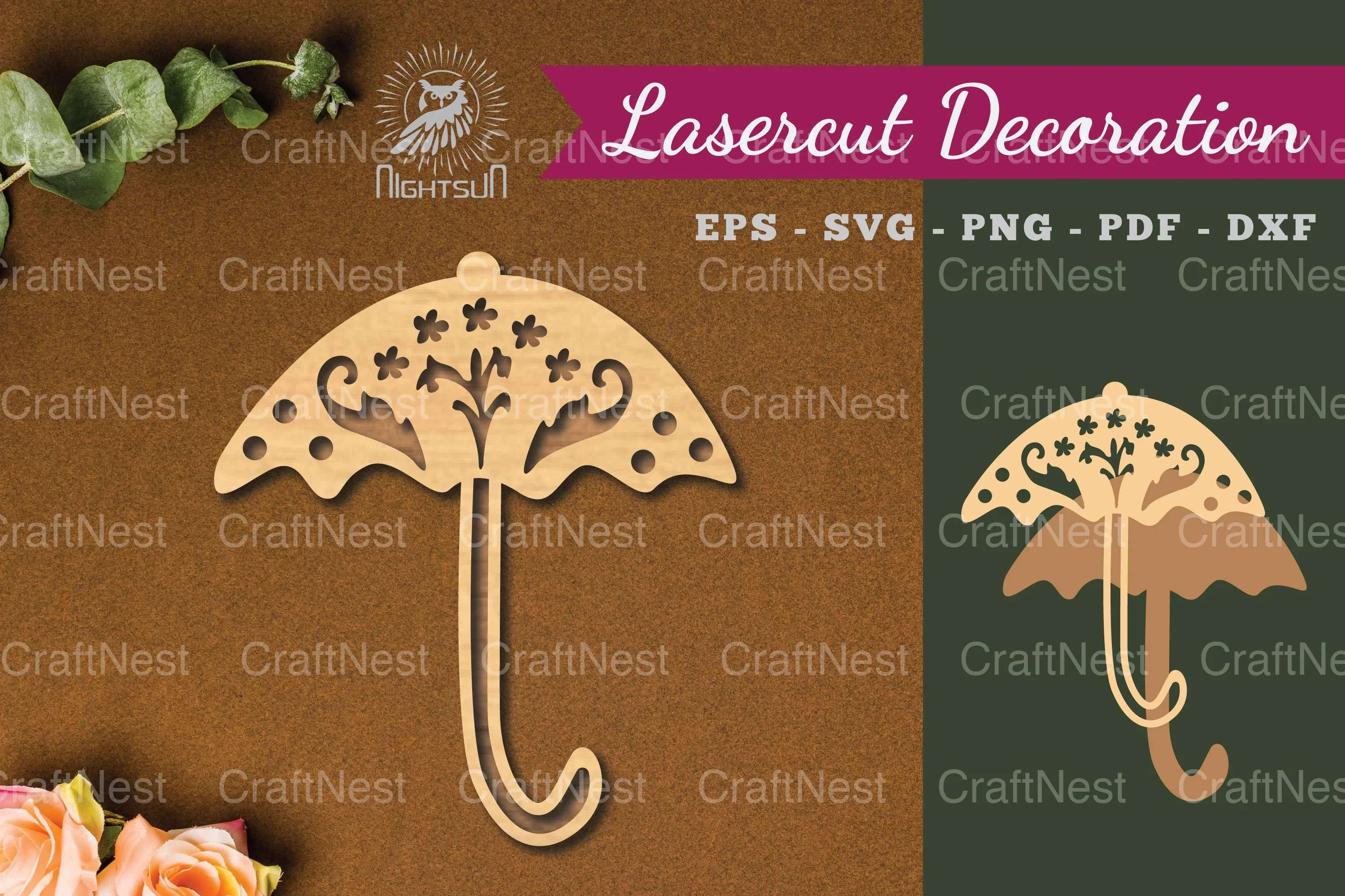 Floral Umbrella Laser Cut Decoration Clipart Bundle