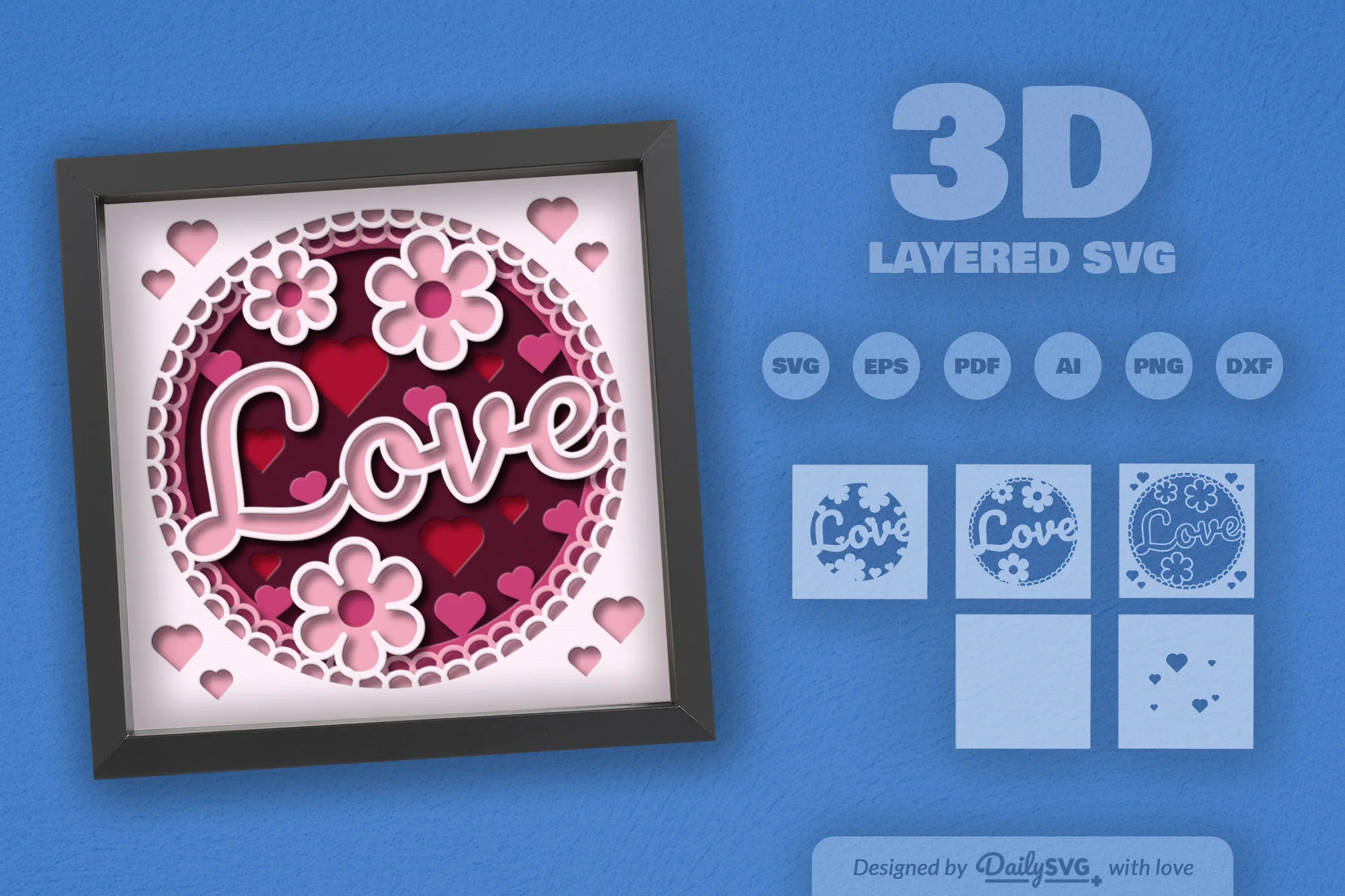 Floral Valentine Love Papercut SVG Bundle - Image 2