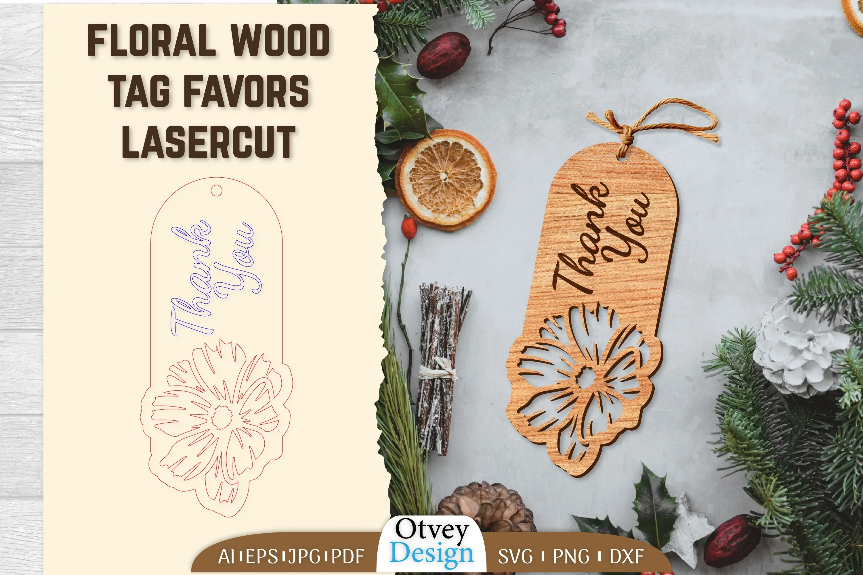 Floral Wood Tag Favors Lasercut SVG Bundle