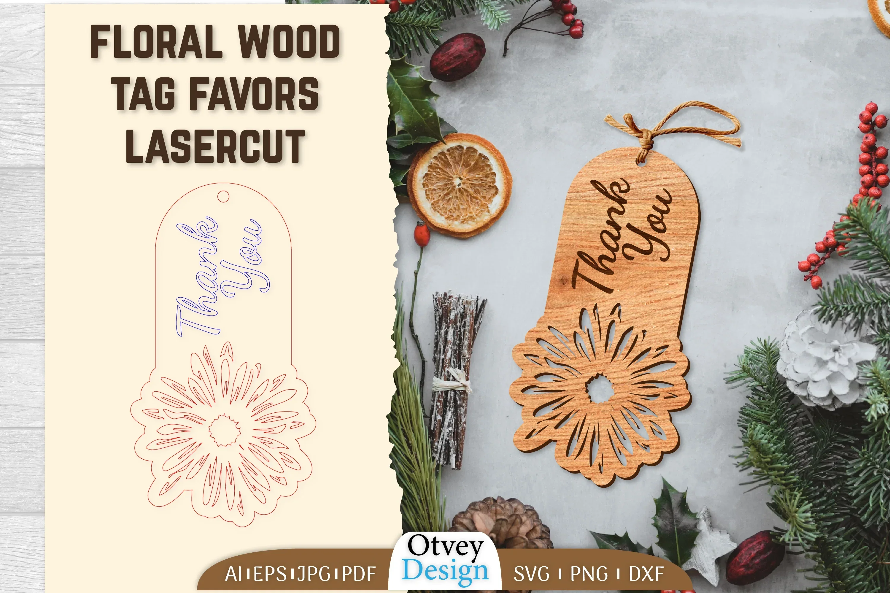 Floral Wood Tag Favors Lasercut SVG Bundle