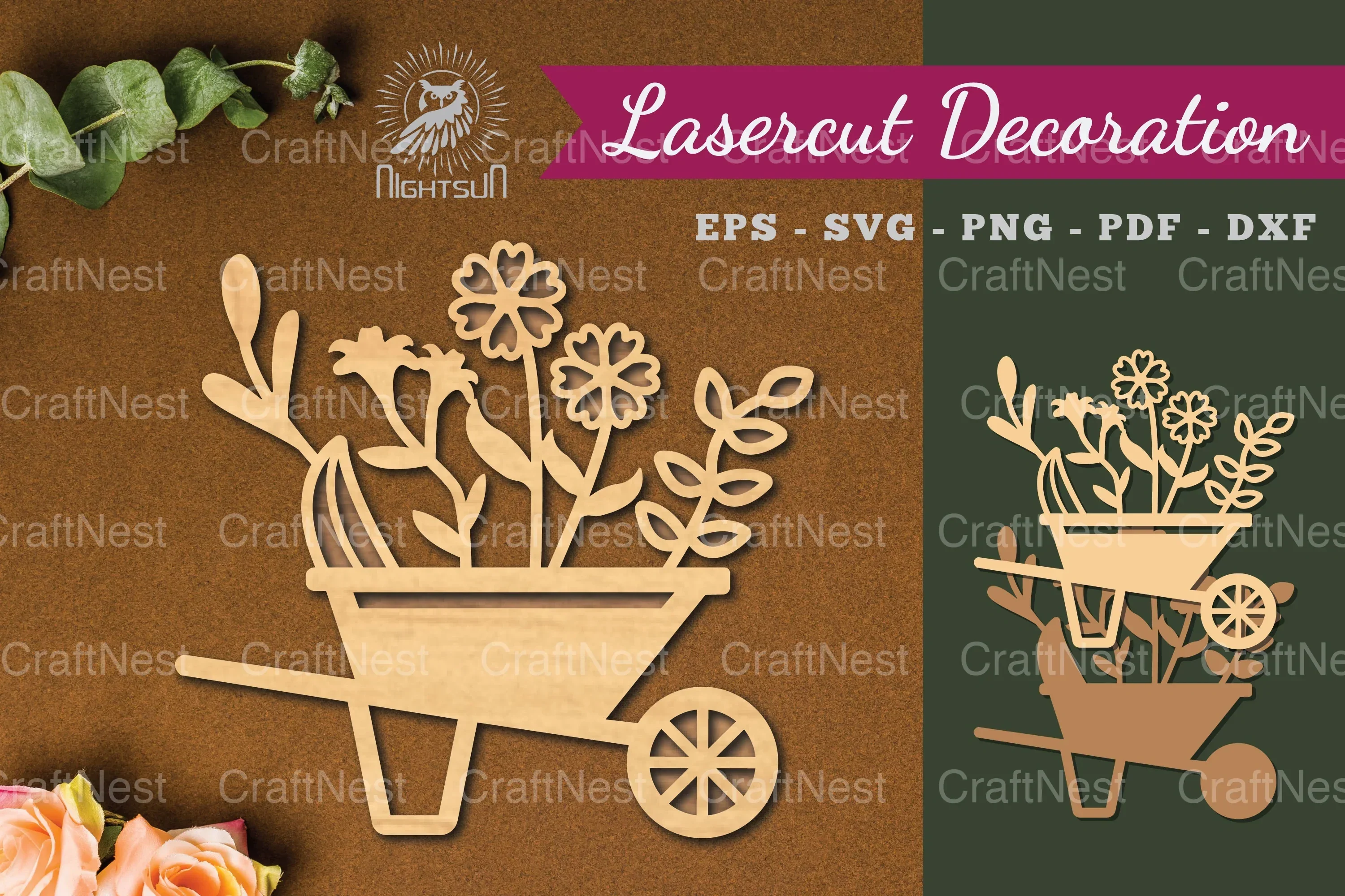 Flower Cart Laser Cut Decoration Clipart Bundle
