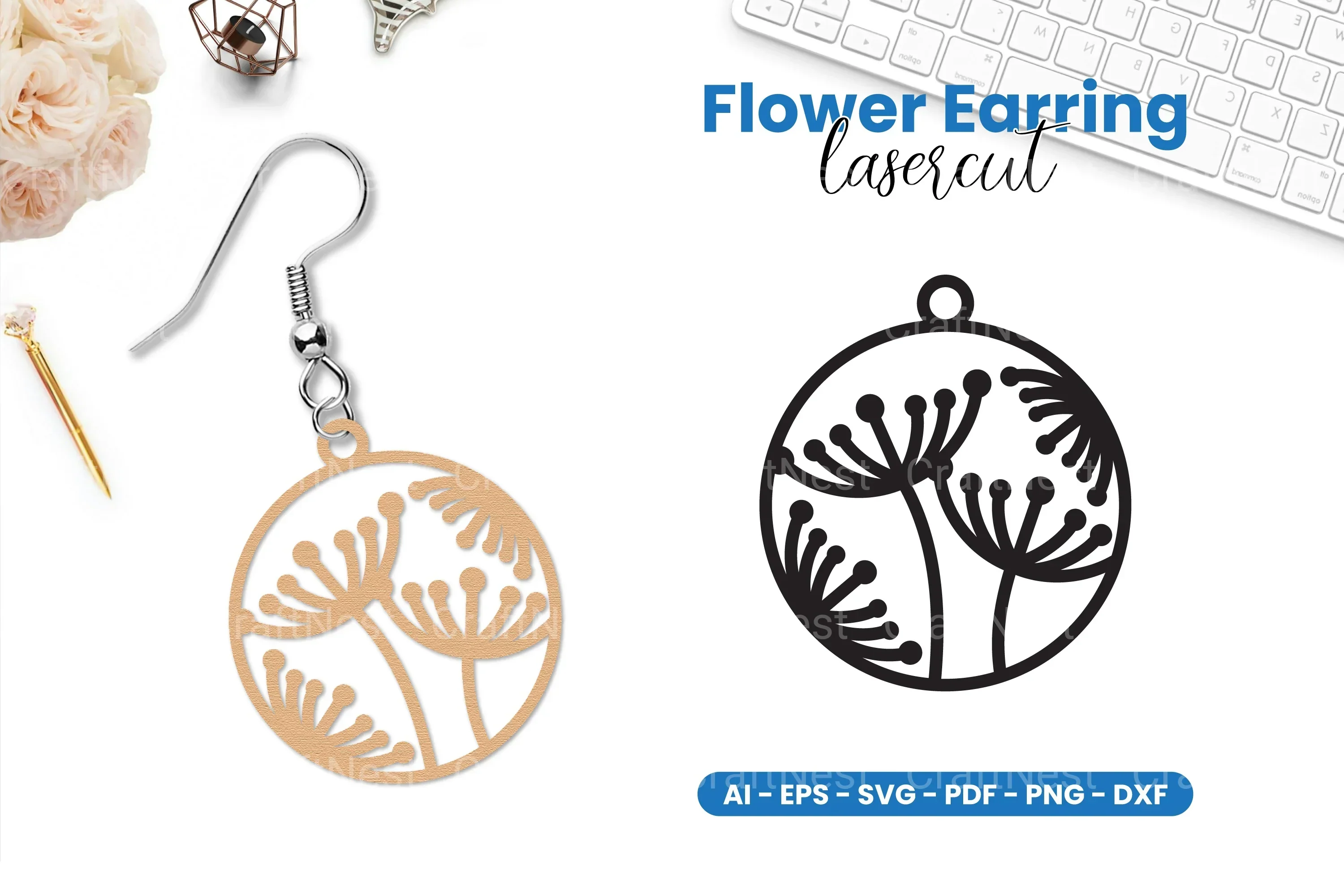 Flower Earring Lasercut SVG Bundle