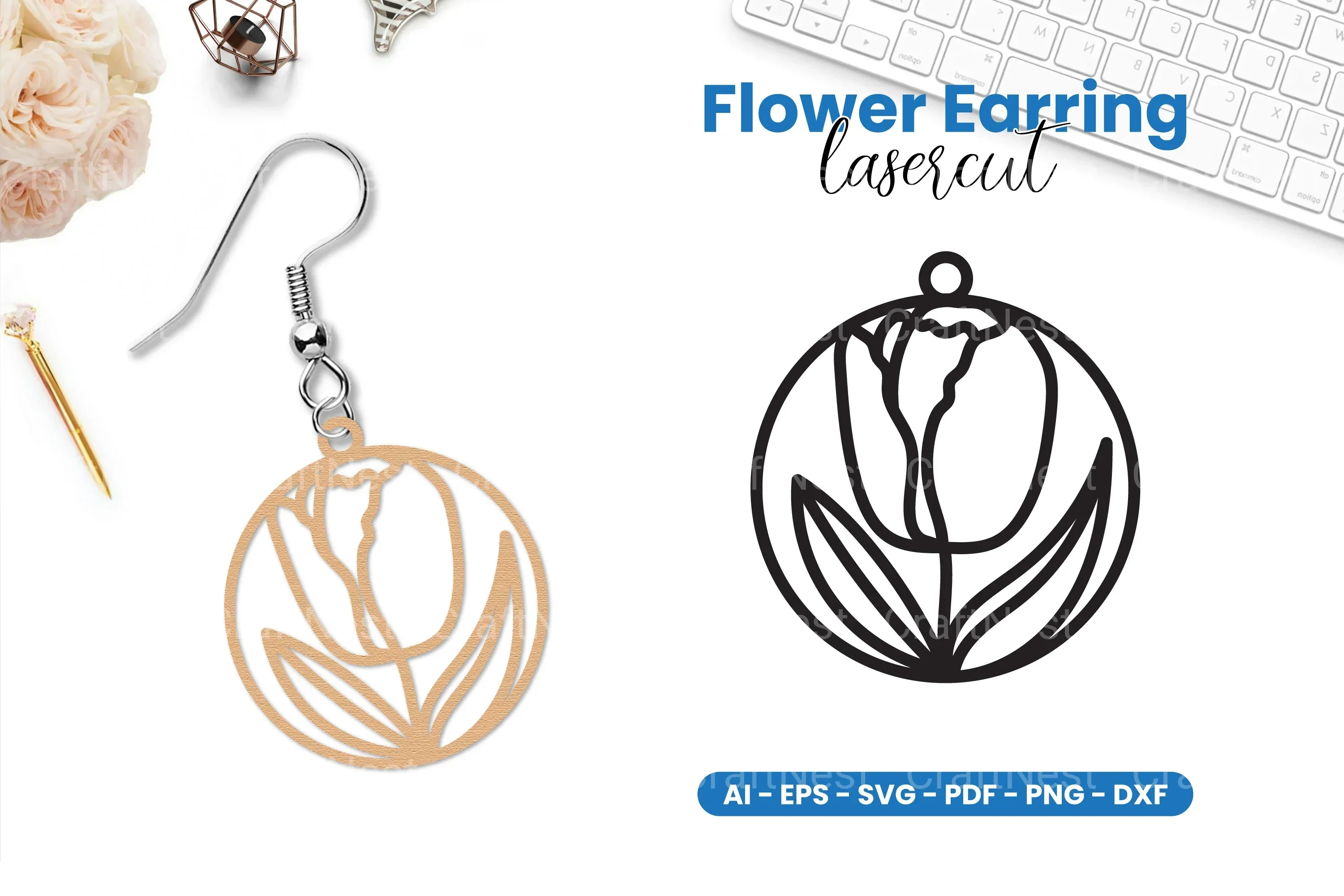 Flower Earring Lasercut SVG Bundle