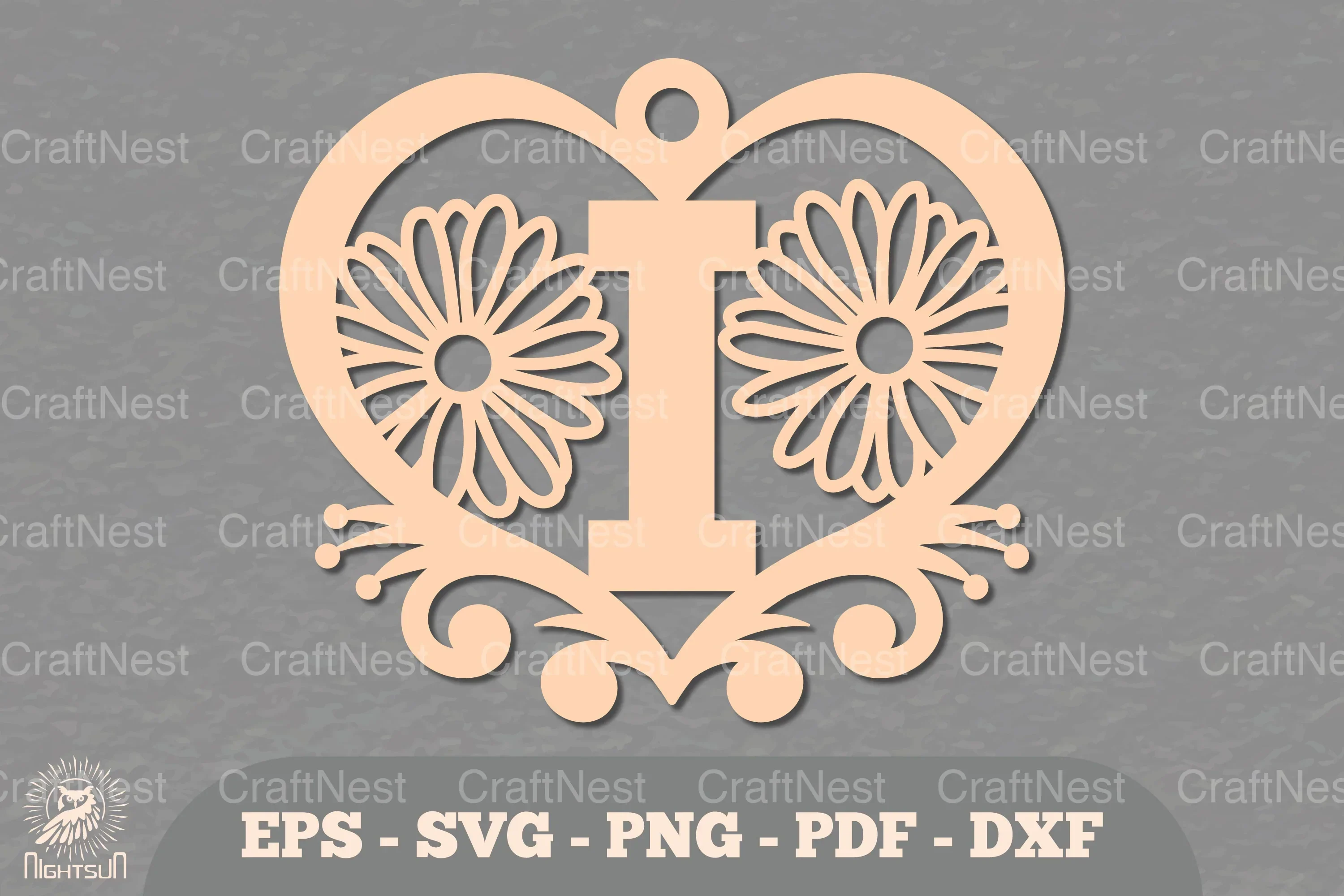 Flower Heart Alphabet Ornament - Letter I Clipart Bundle