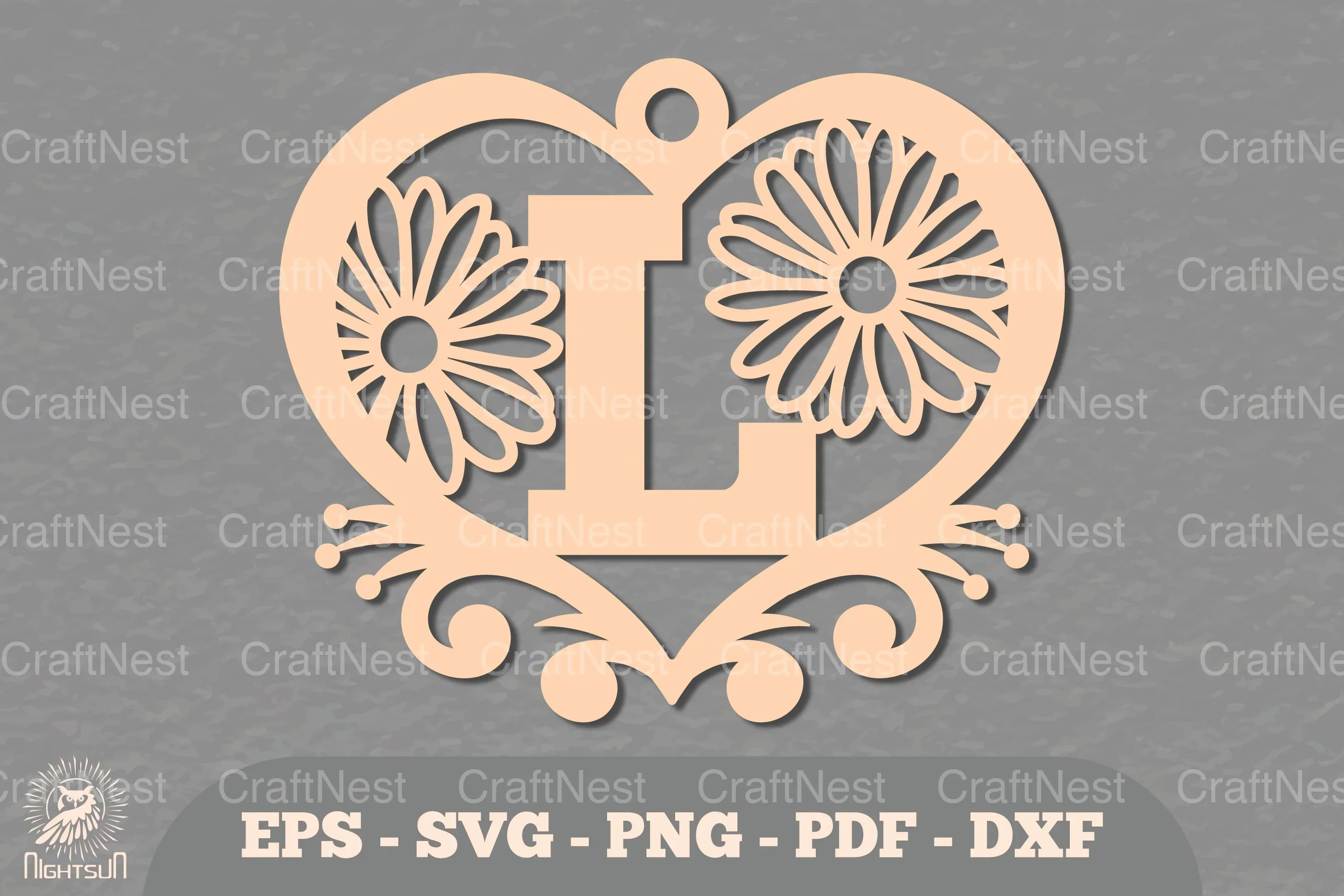 Flower Heart Alphabet Ornament - Letter L Clipart Bundle