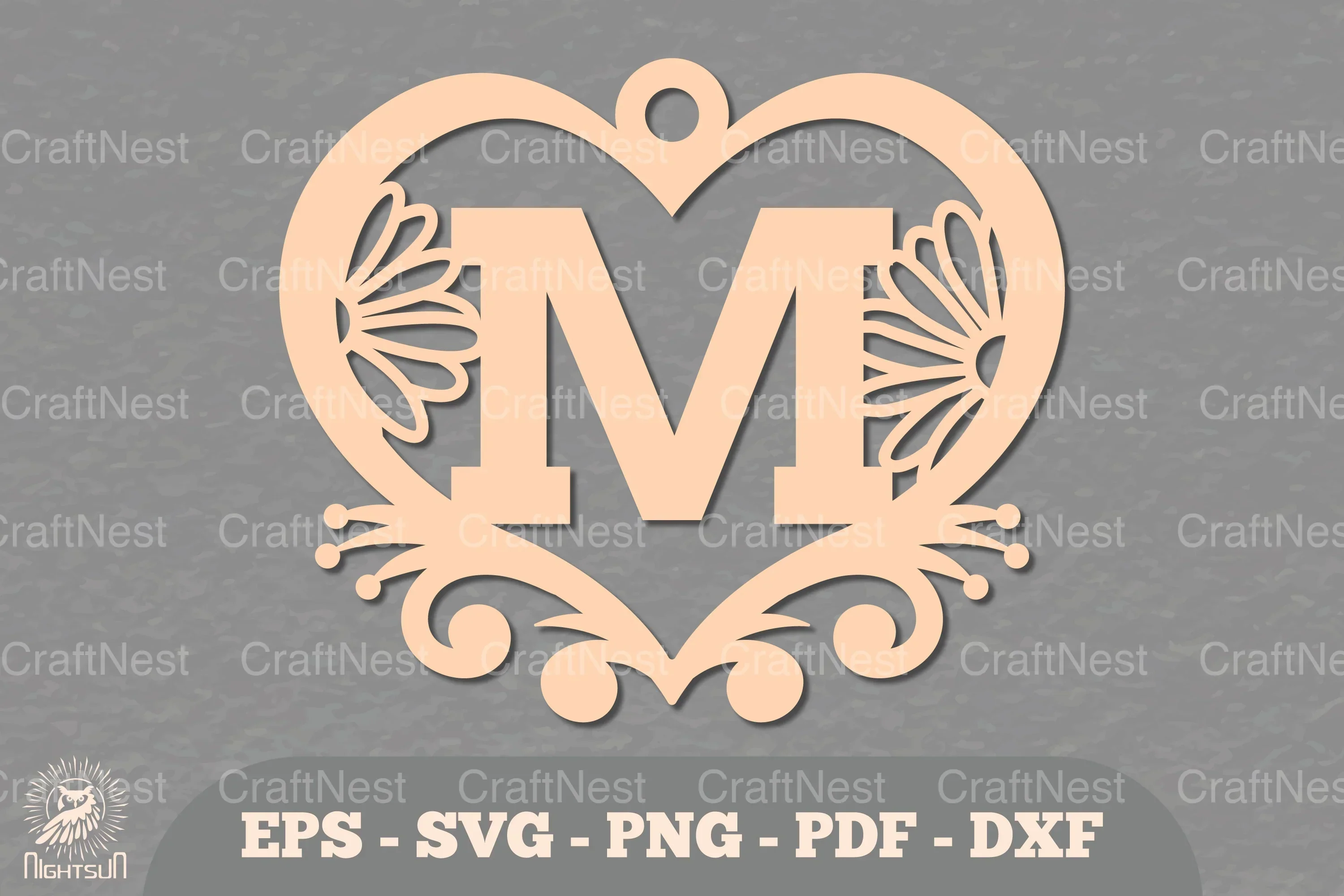 Flower Heart Alphabet Ornament - Letter M Clipart Bundle