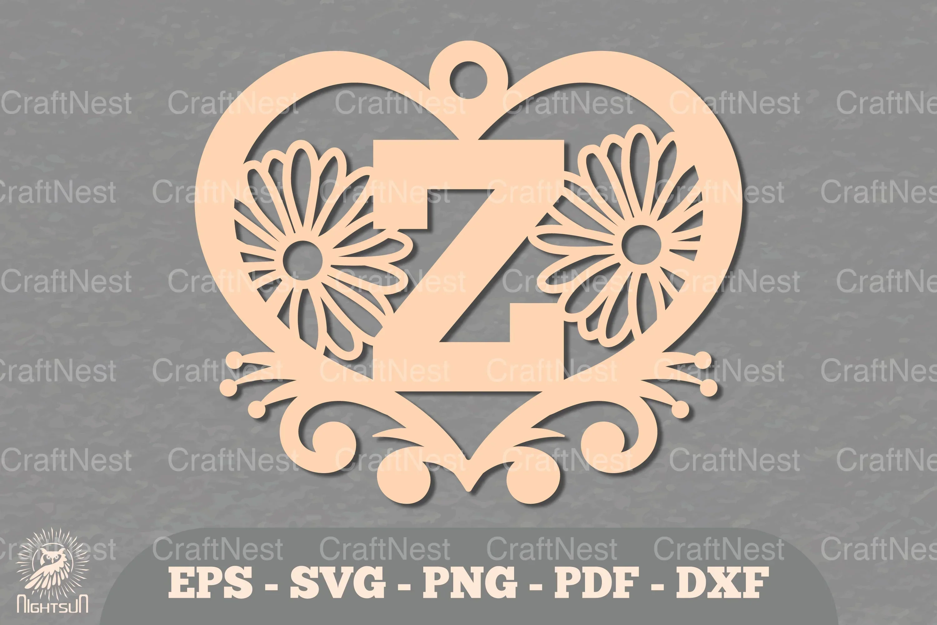 Flower Heart Alphabet Ornament - Letter Z Clipart Bundle