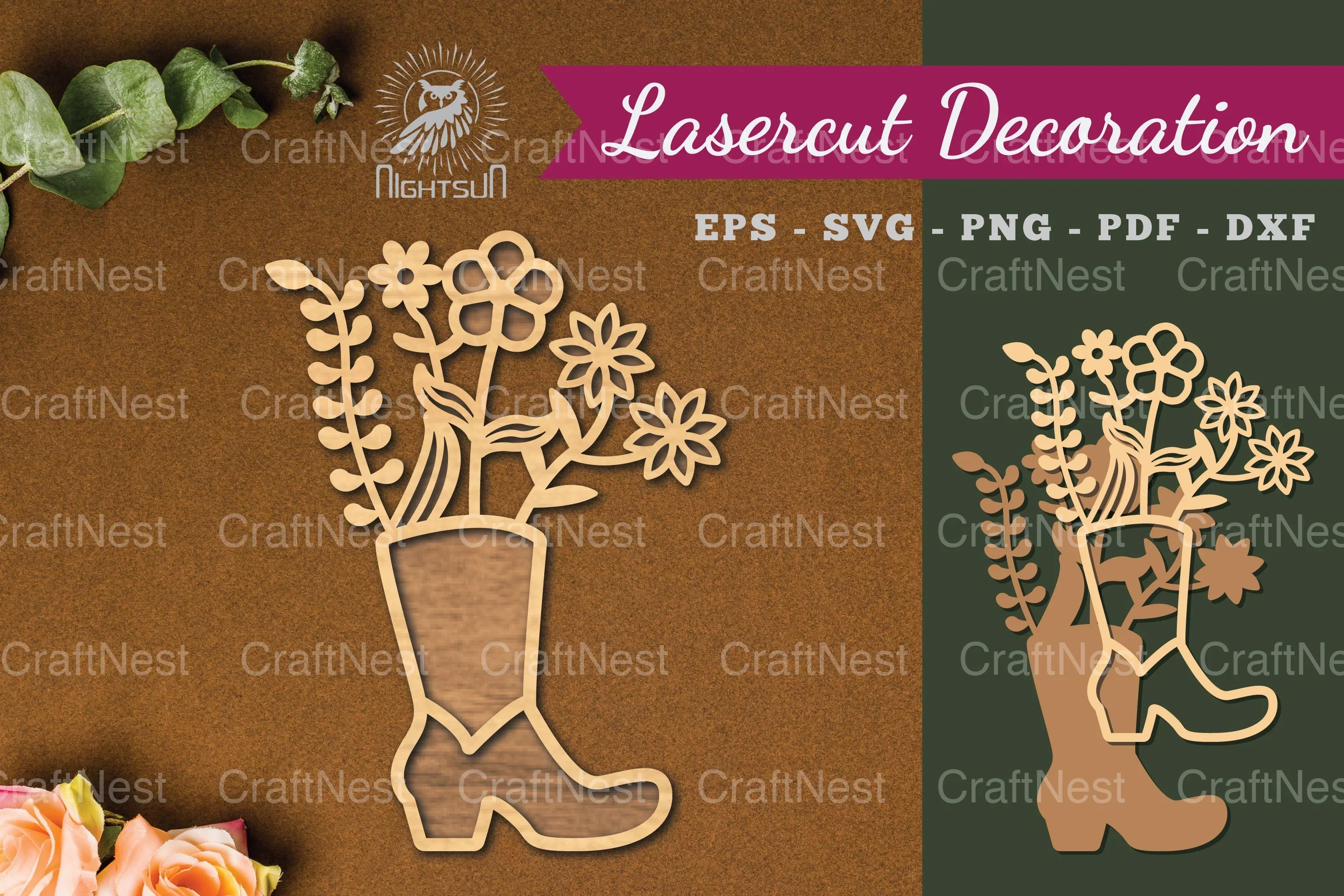 Flower in Boots Laser Cut Decoration Clipart Bundle