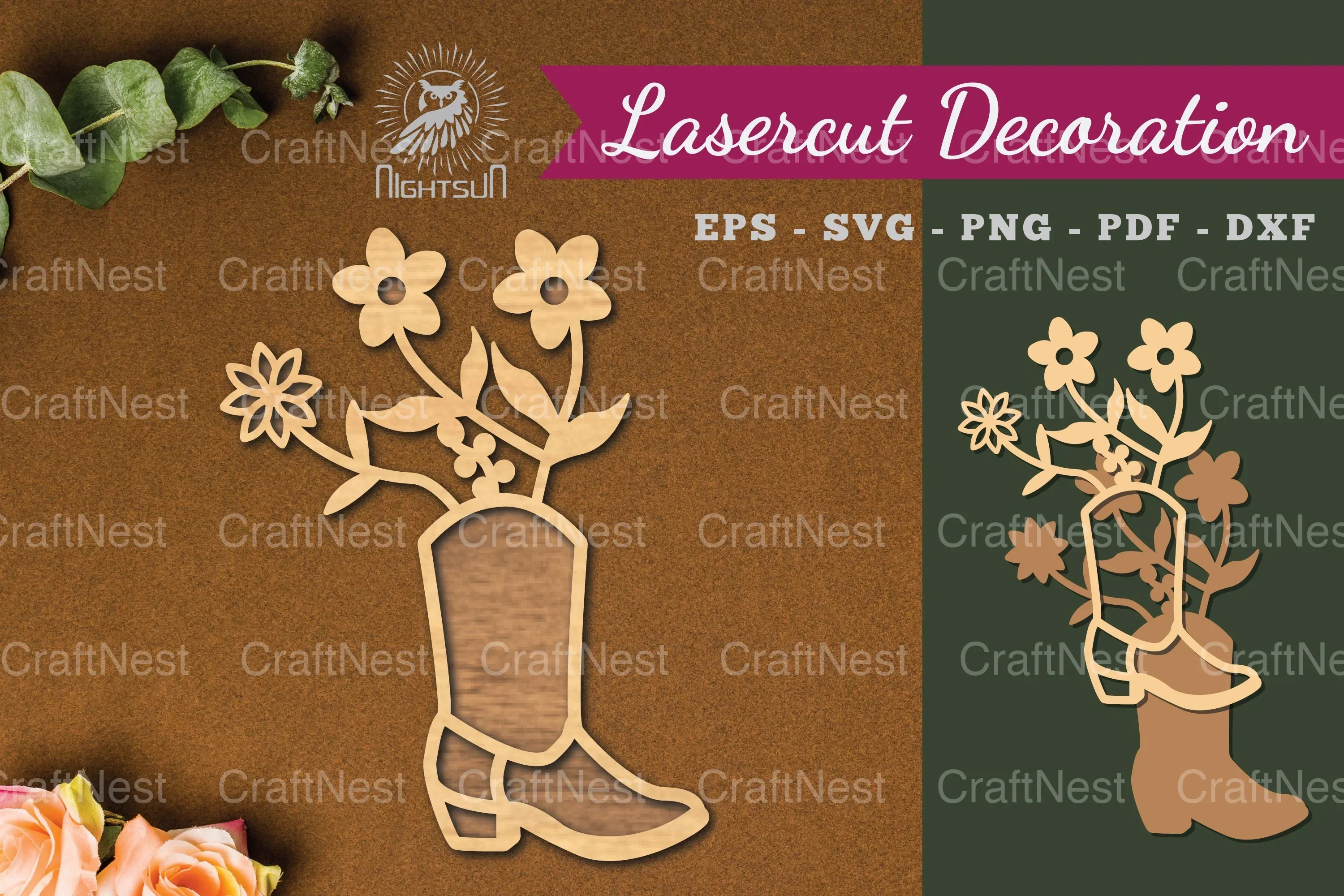 Flower in Boots Laser Cut Decoration Clipart Bundle