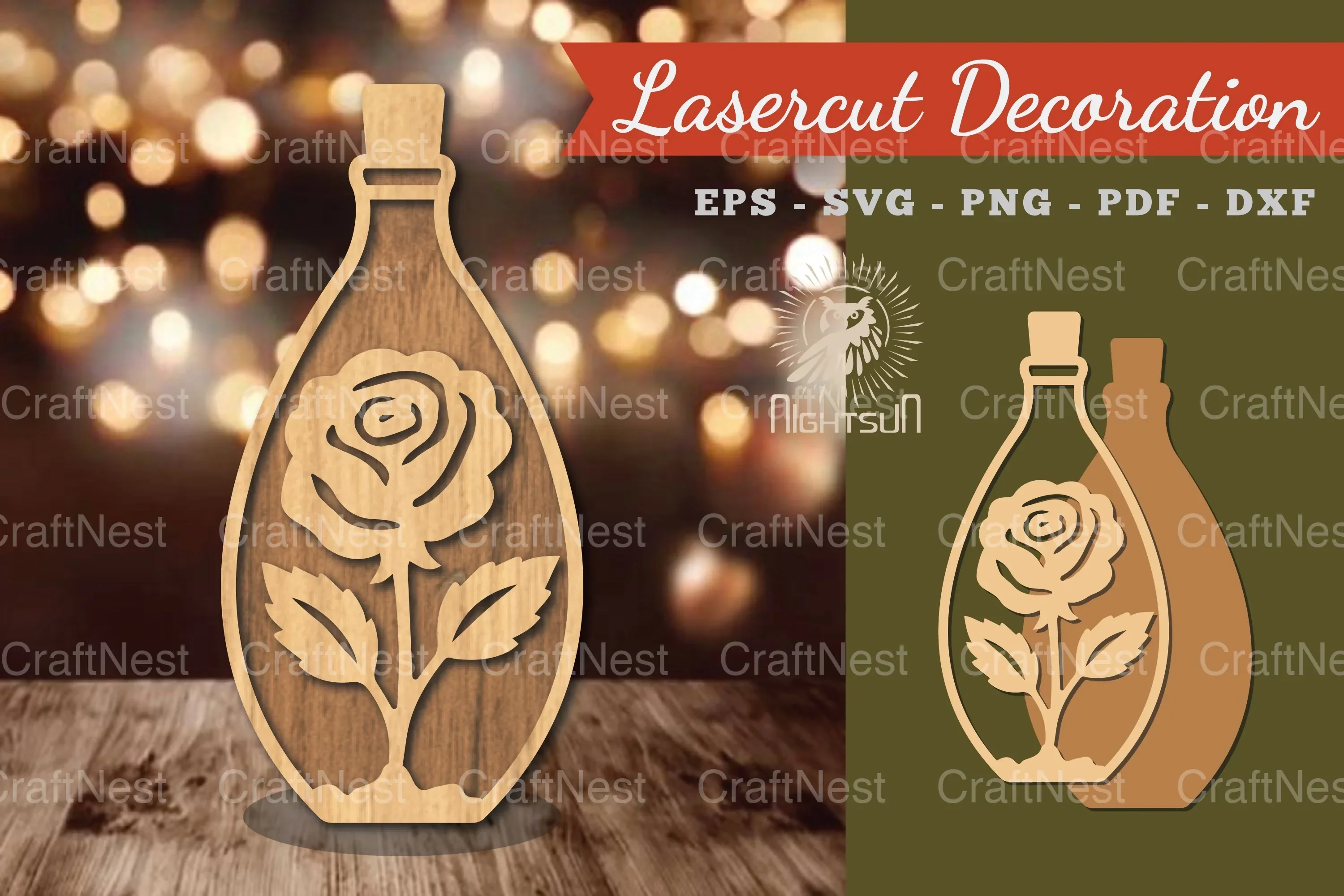 Flower in Bottle Laser Cut Decoration Clipart Bundle