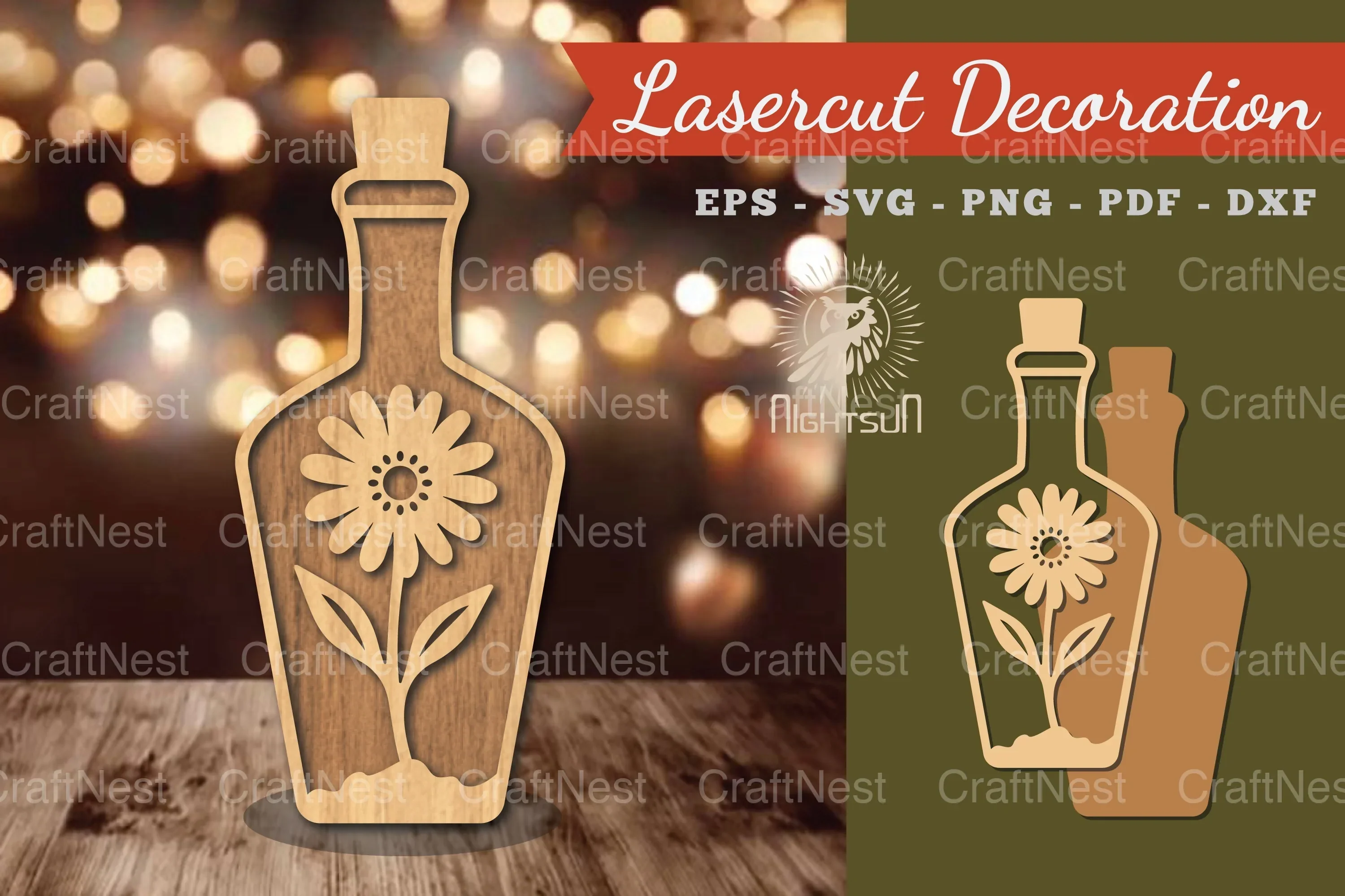 Flower in Bottle Laser Cut Decoration Clipart Bundle