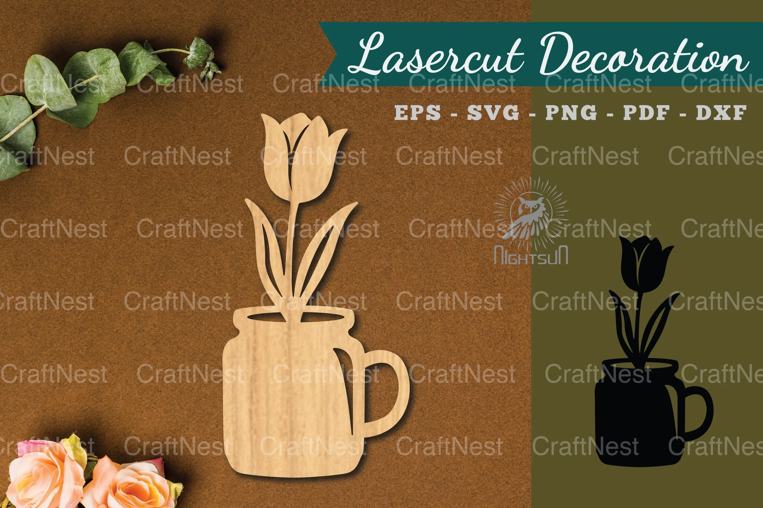 Flower in Cup Lasercut Decoration Clipart Bundle