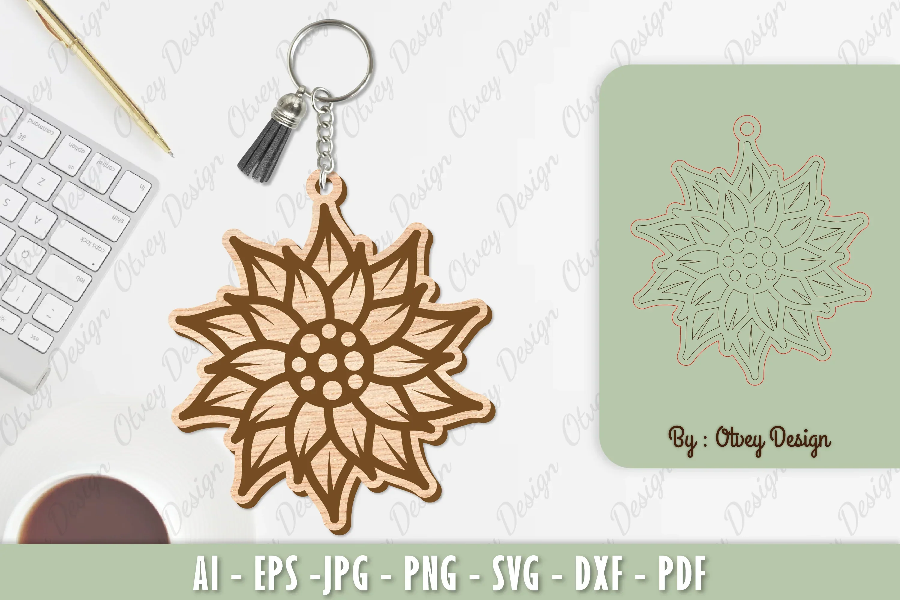 Flower Keychain Laser Cut SVG Bundle