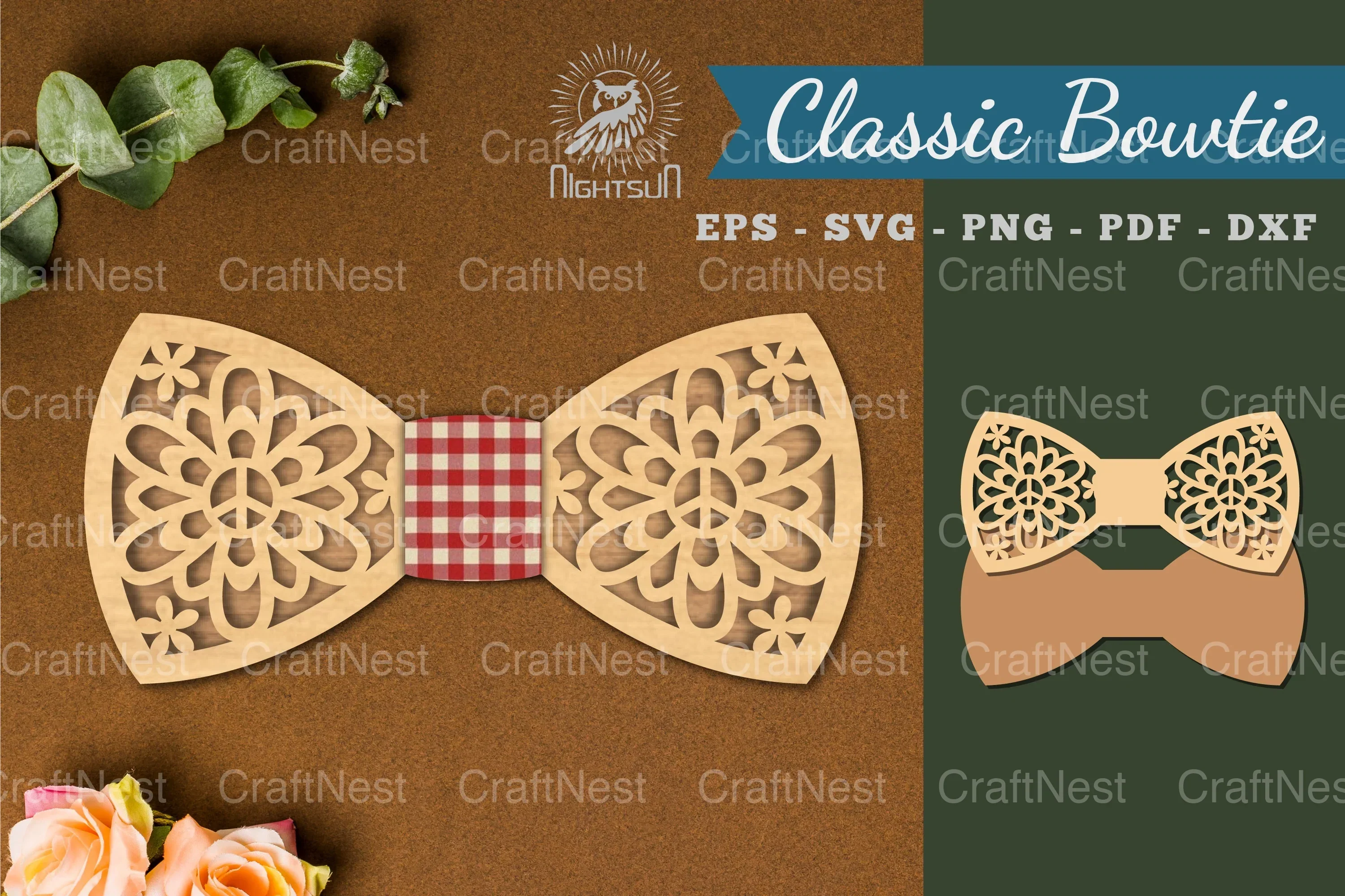 Flower Peace Laser Cut Bowtie Clipart Bundle