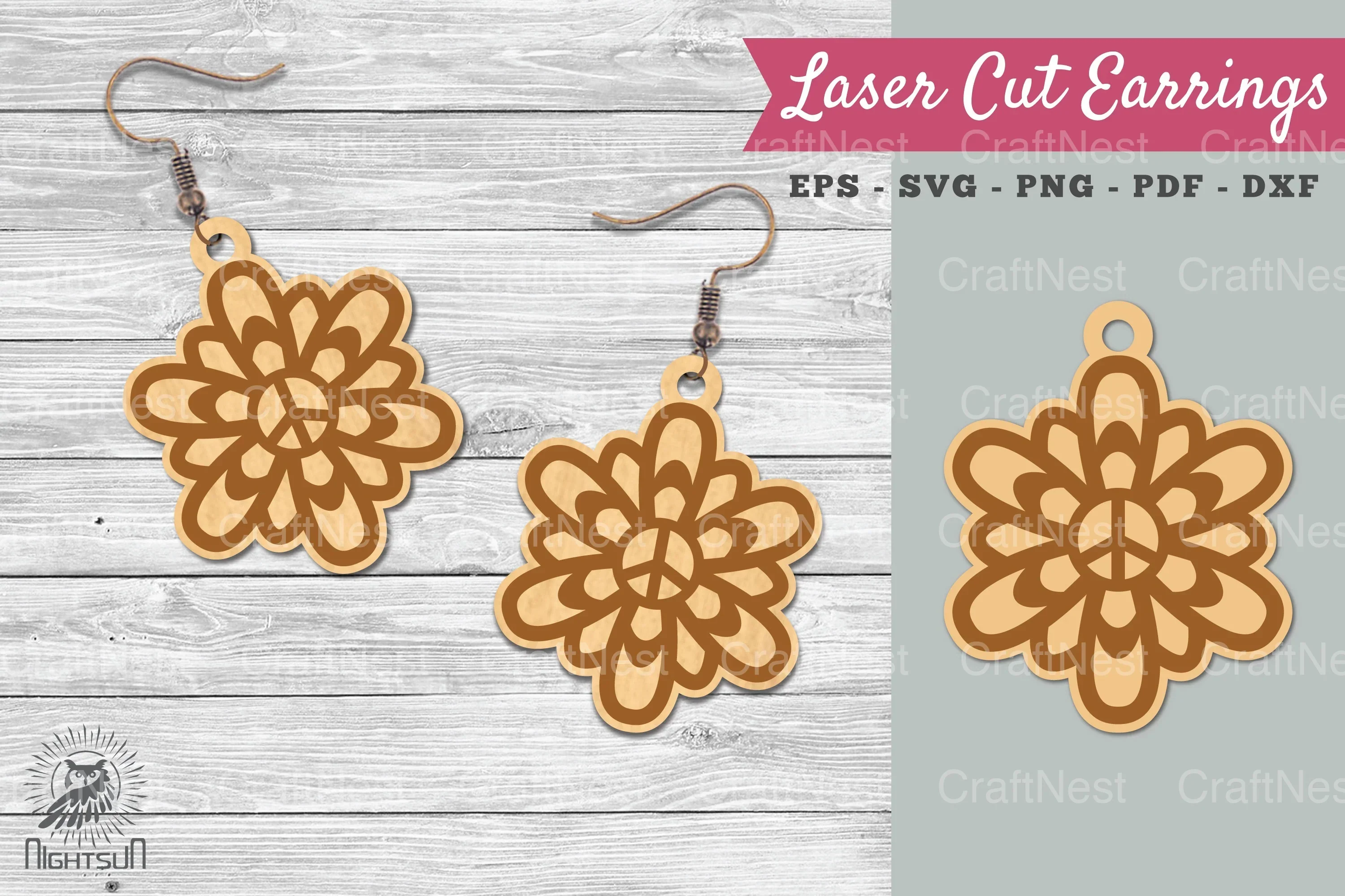 Flower Peace Laser Cut Earrings SVG Bundle