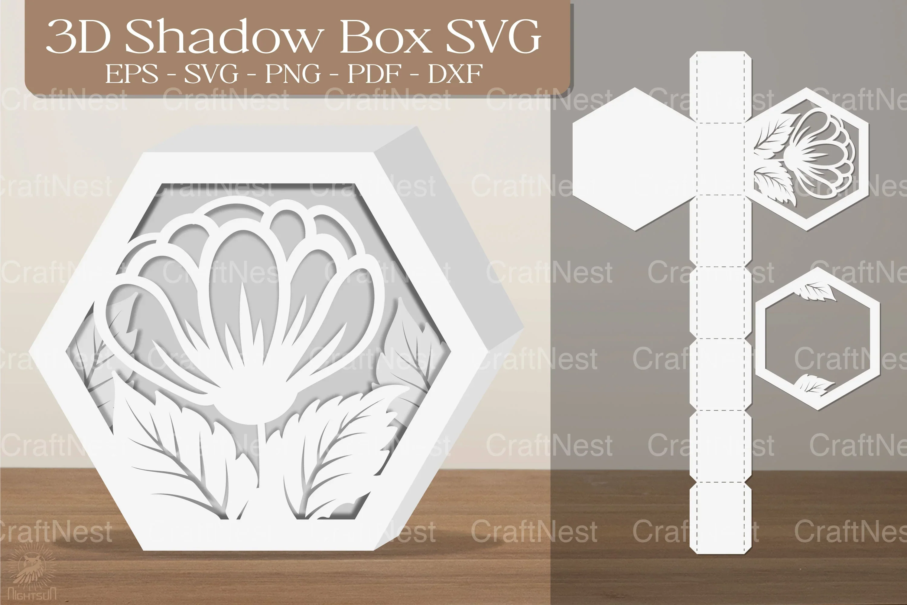Flower Shape Hexagon 3D Shadow Box Papercut Bundle