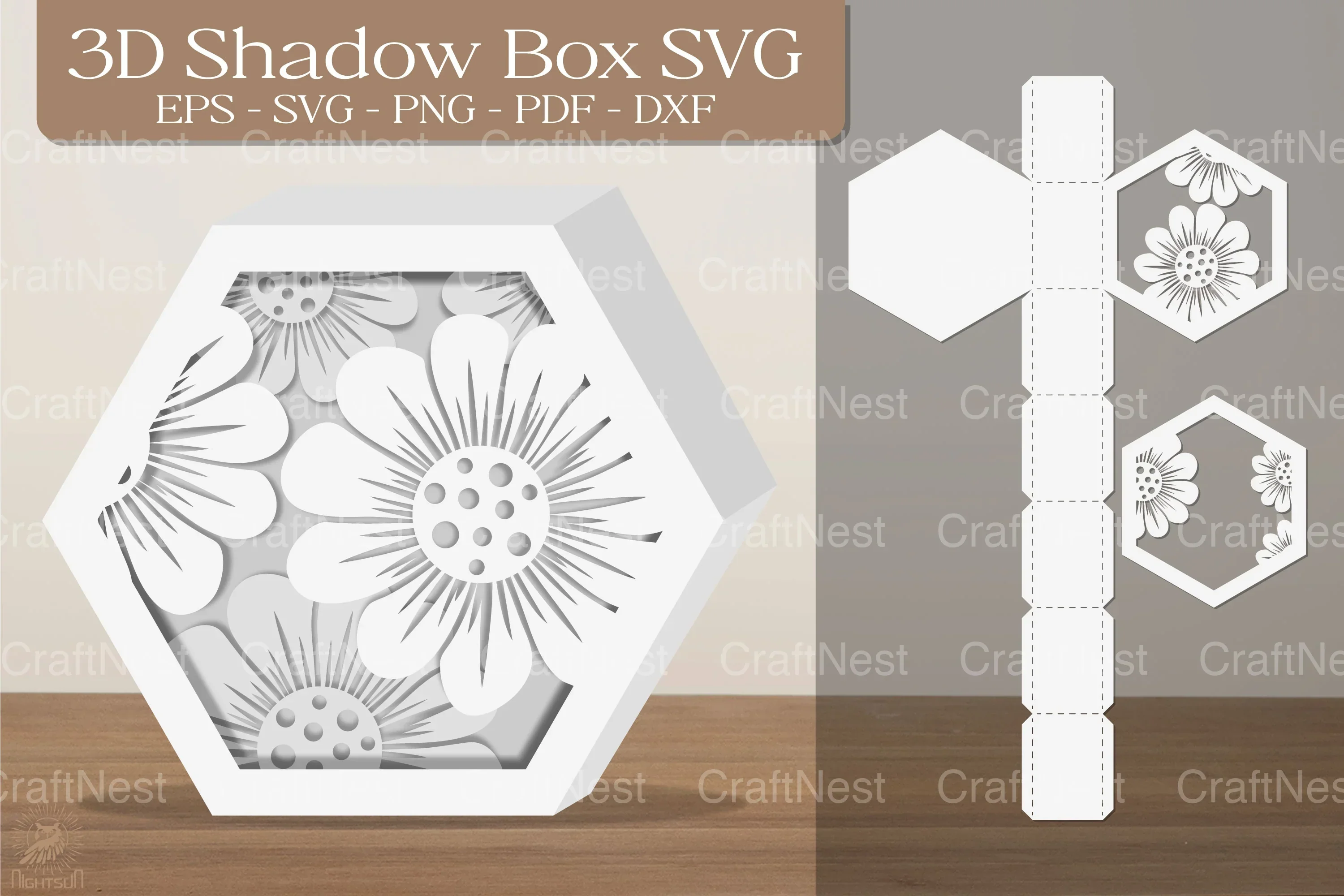 Flower Shape Hexagon Shadow Box Clipart Bundle
