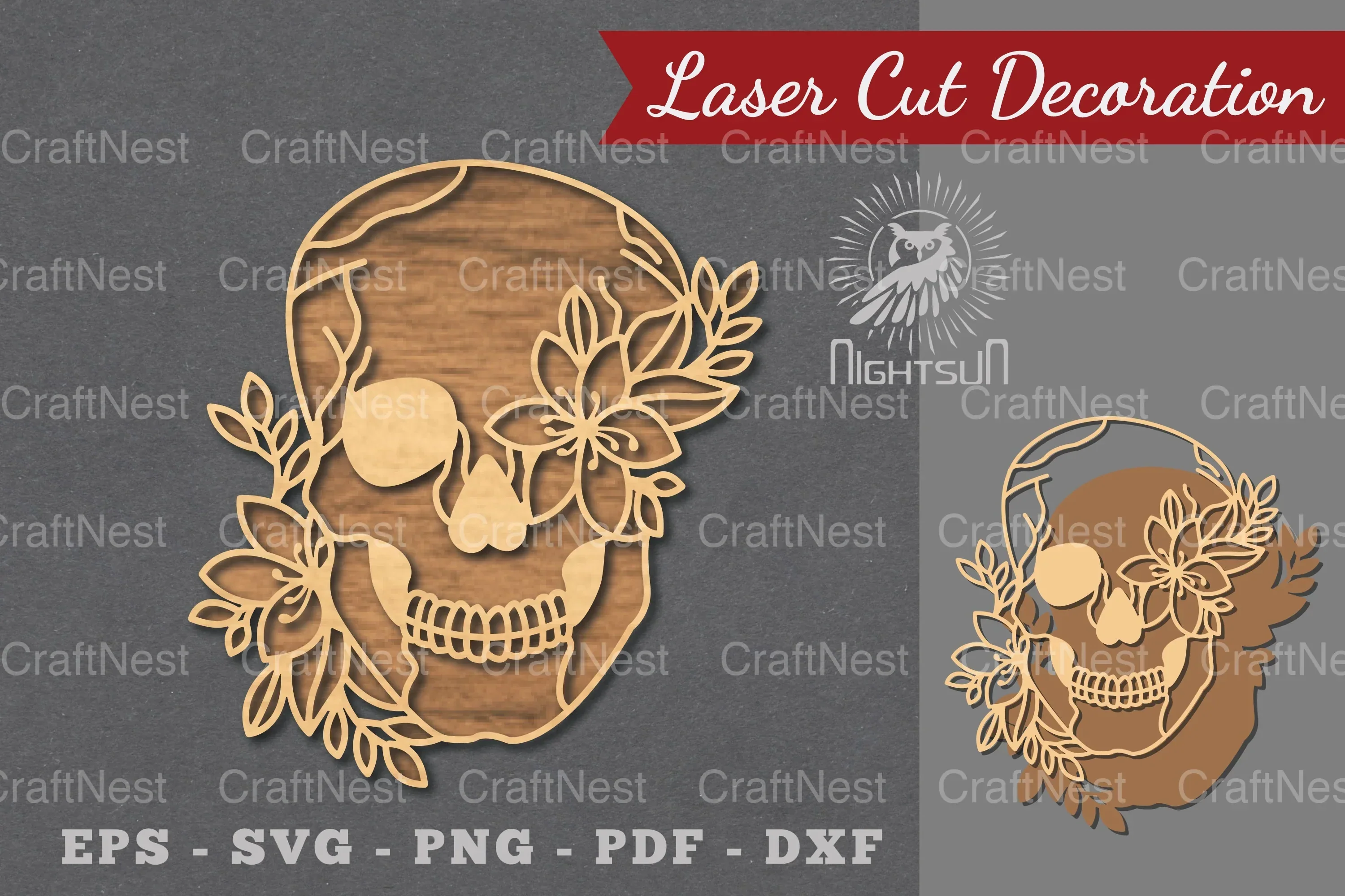 Flower Skull Laser Cut Decoration Clipart Bundle