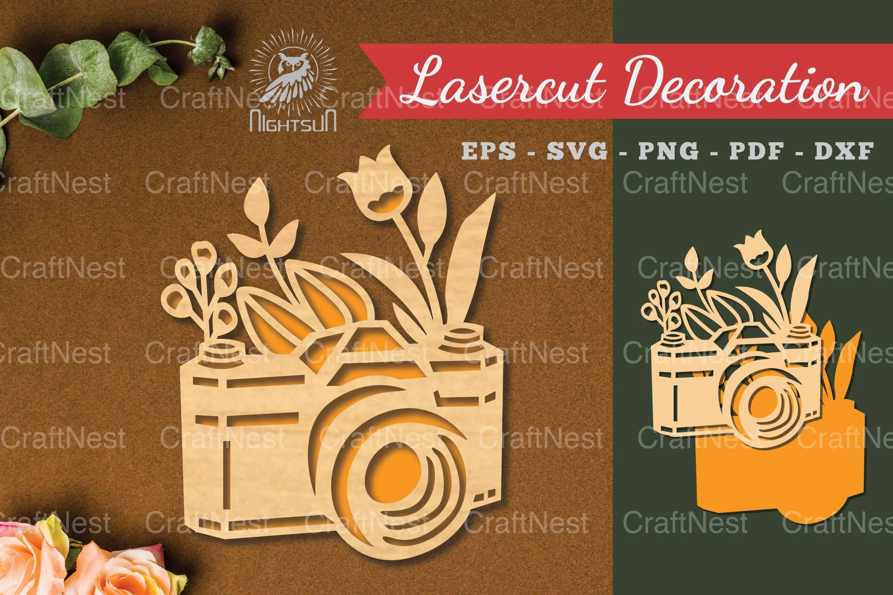 Flowers Camera Laser Cut Decoration Clipart Bundle