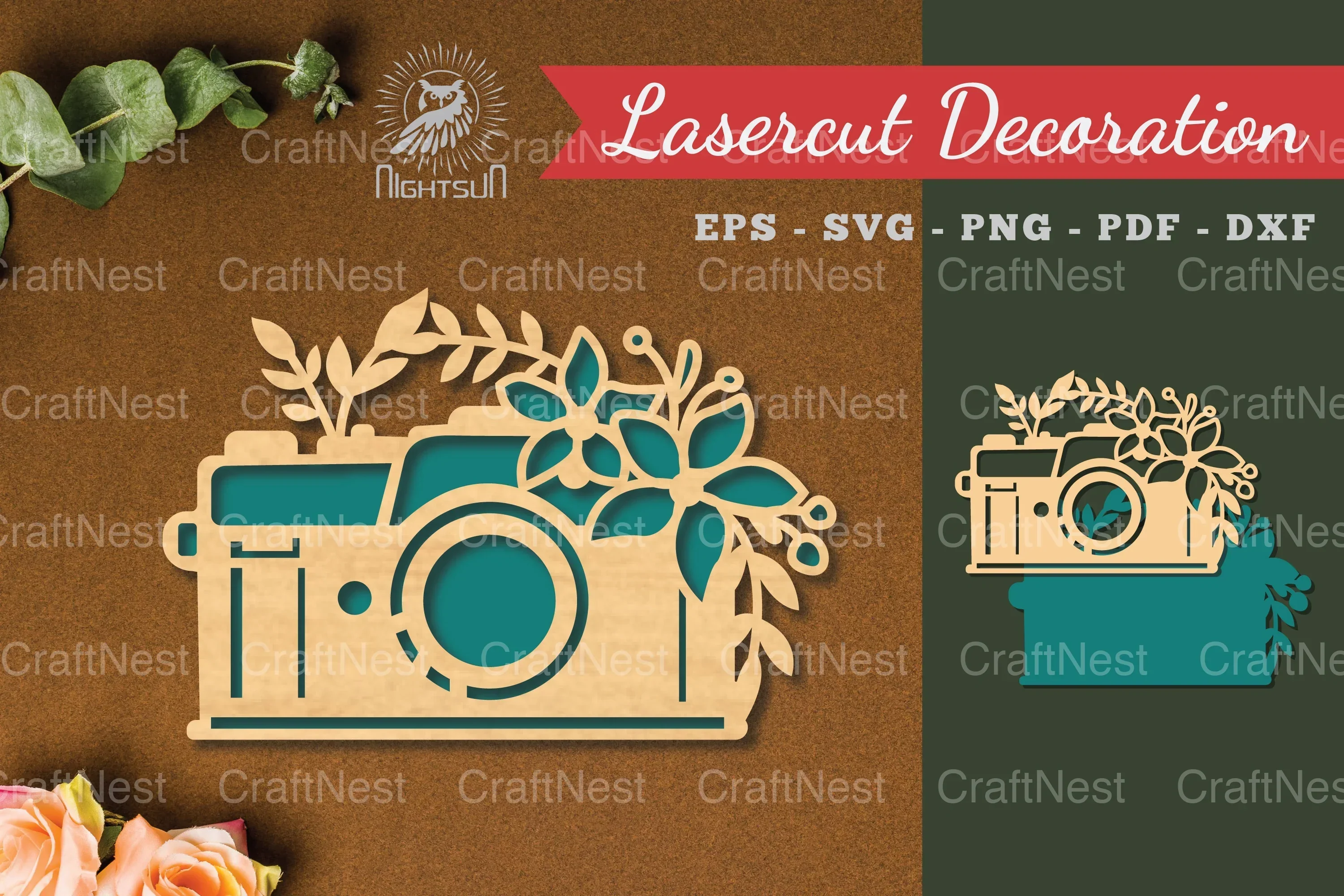 Flowers Camera Laser Cut Decoration Clipart Bundle