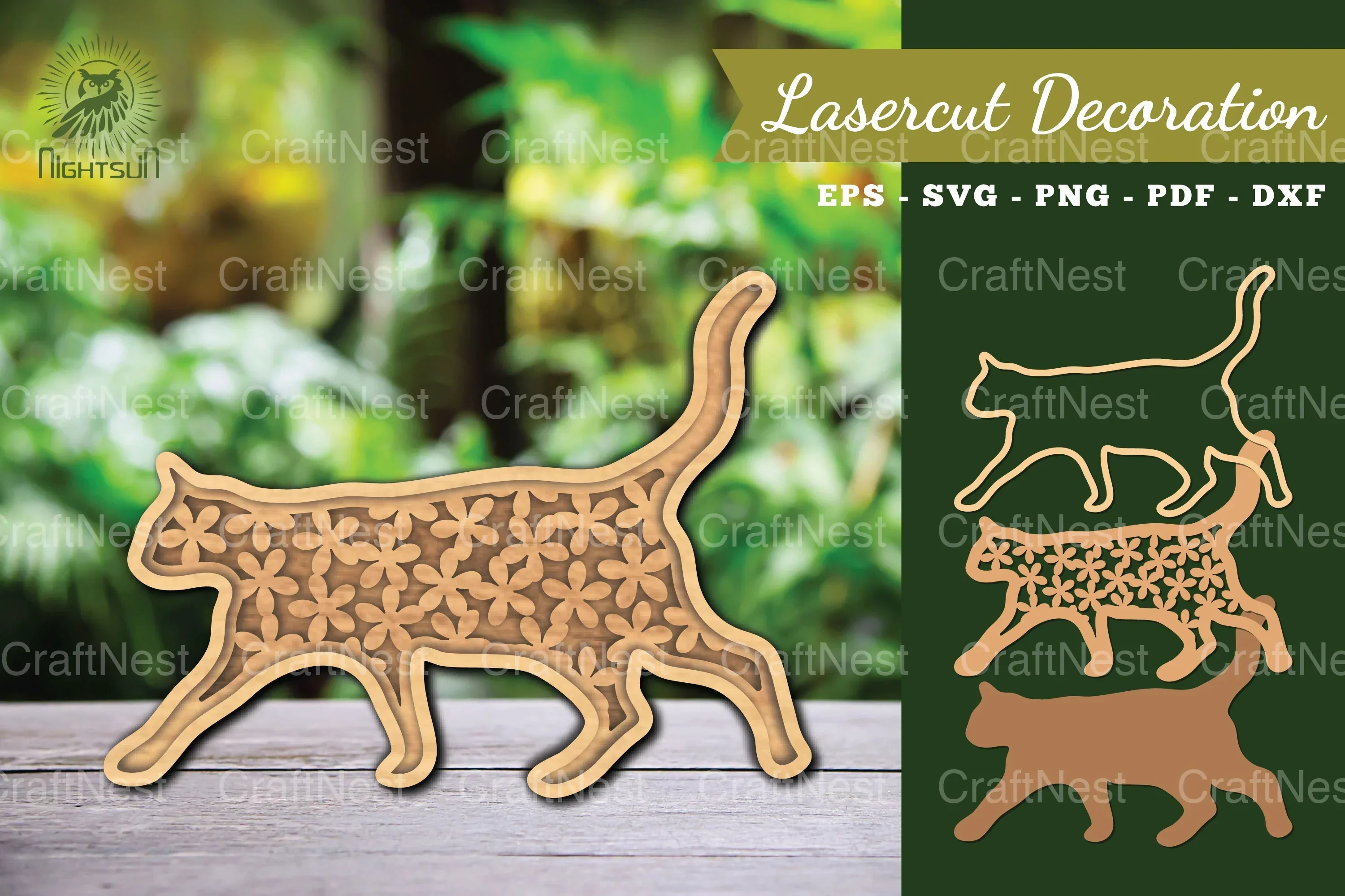 Flowers Cat Laser Cut Decoration Clipart Bundle
