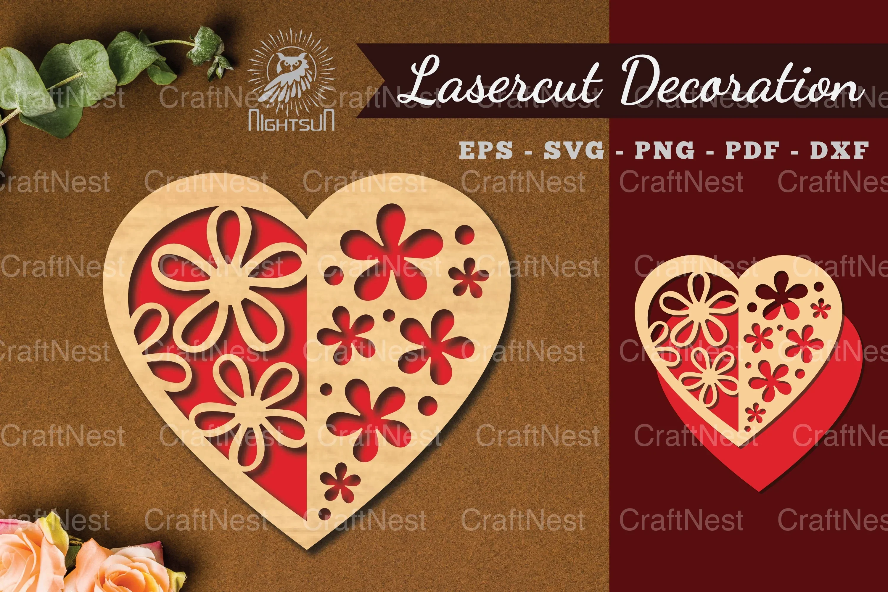 Flowers Heart Laser Cut Decoration Clipart Bundle