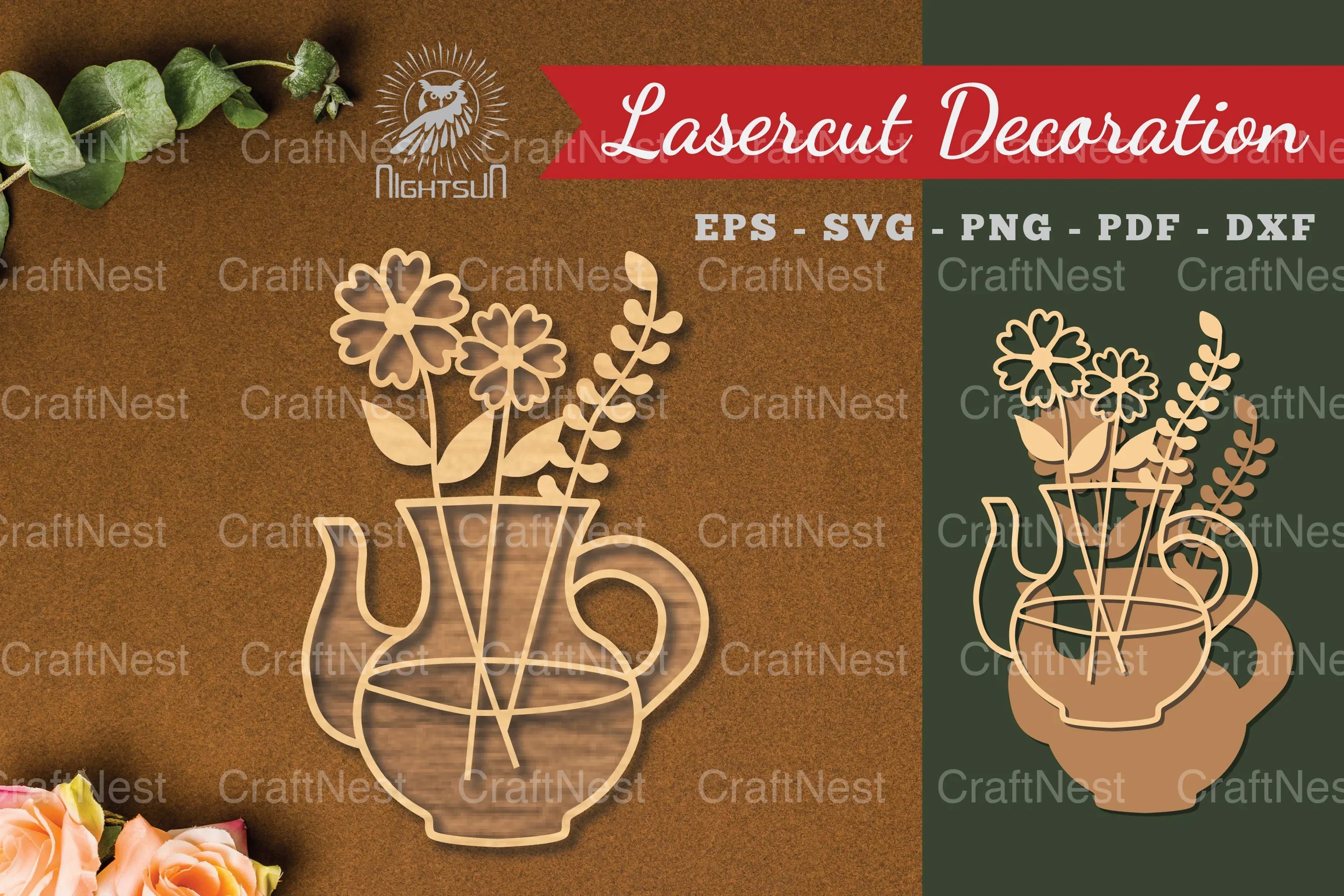 Flowers in Teapot Laser Cut Decoration Bundle