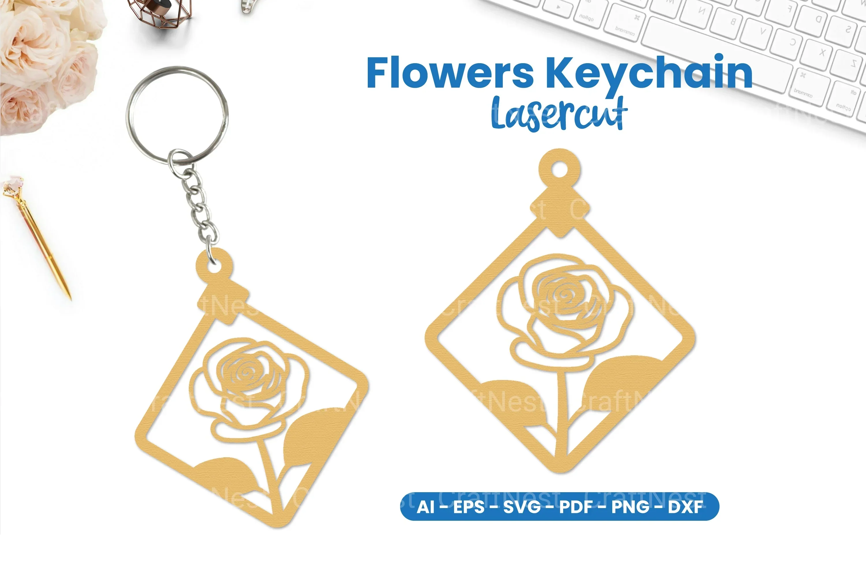 Flowers Keychain Lasercut SVG Bundle