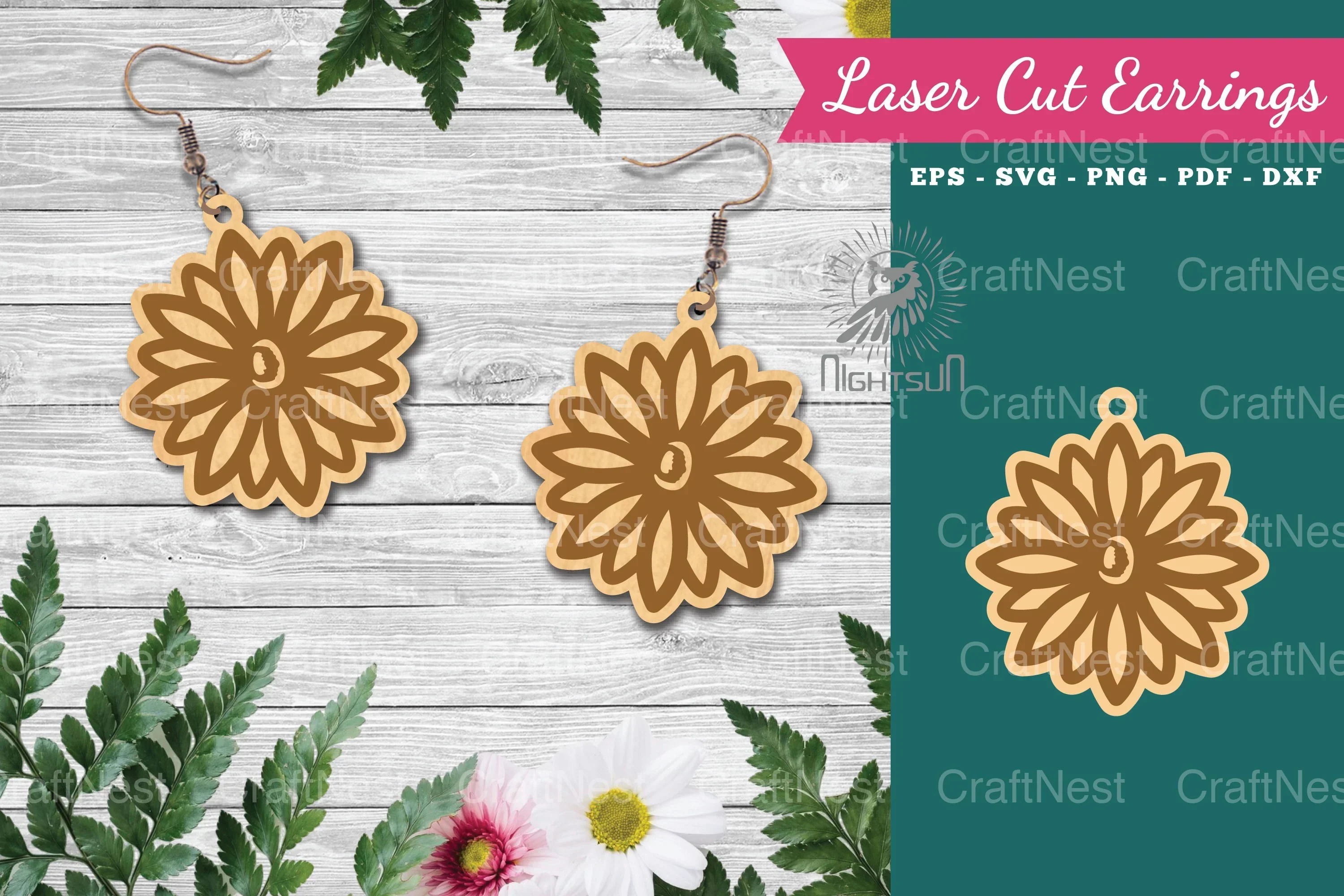 Flowers Laser Cut Earrings SVG Bundle