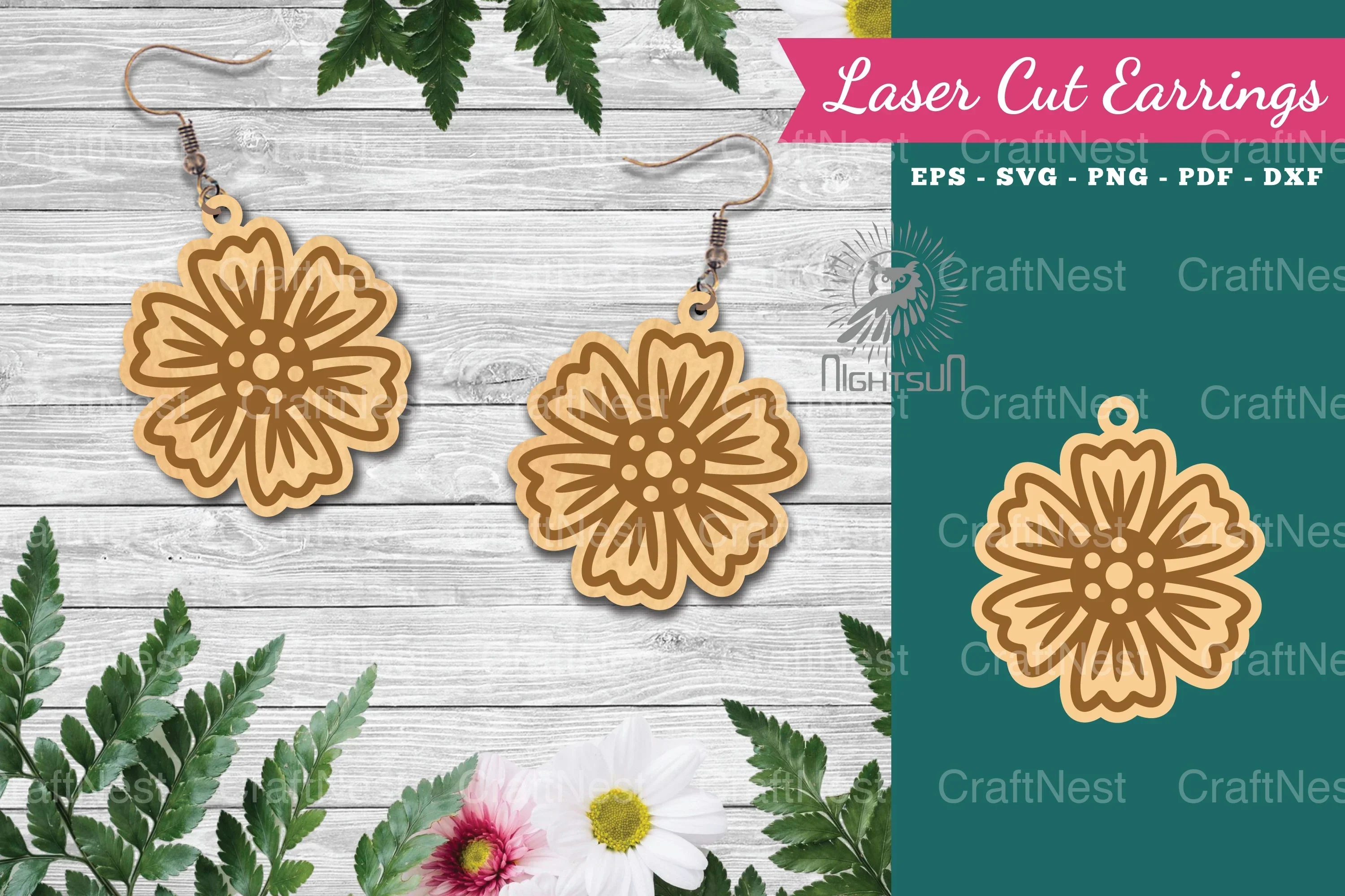 Flowers Laser Cut Earrings SVG Bundle