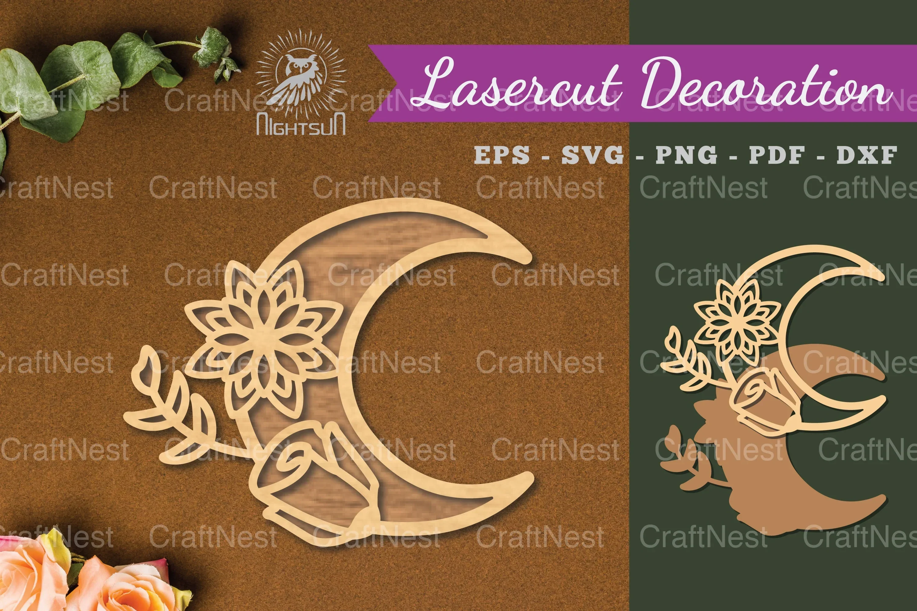 Flowers Moon Laser Cut Decoration Clipart Bundle